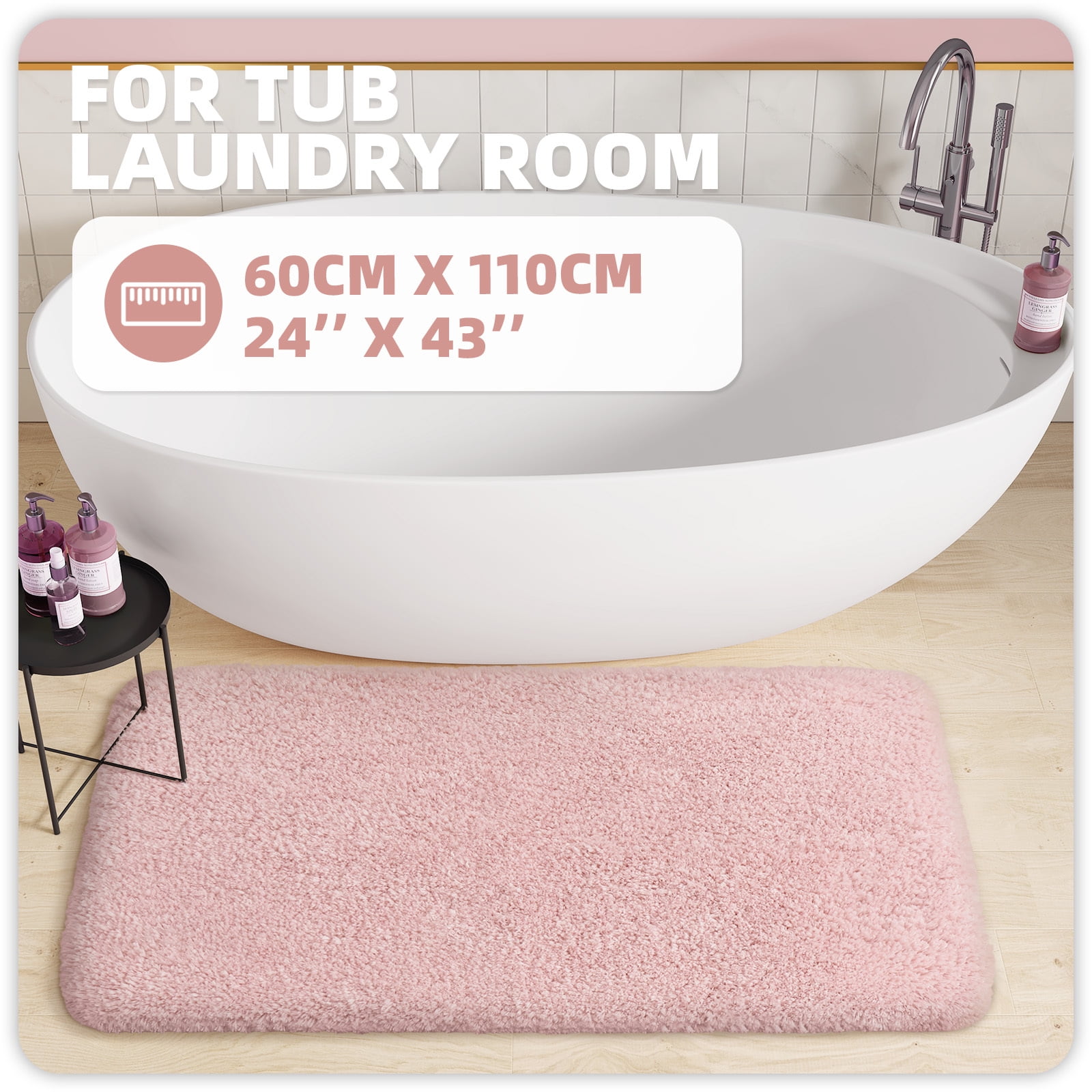 PABUBE Bathroom Rug Non-Slip Bathroom Mat Shag Bath Rugs Microfiber, Absorbent Bath Mat, Machine Washable,17"x24",White