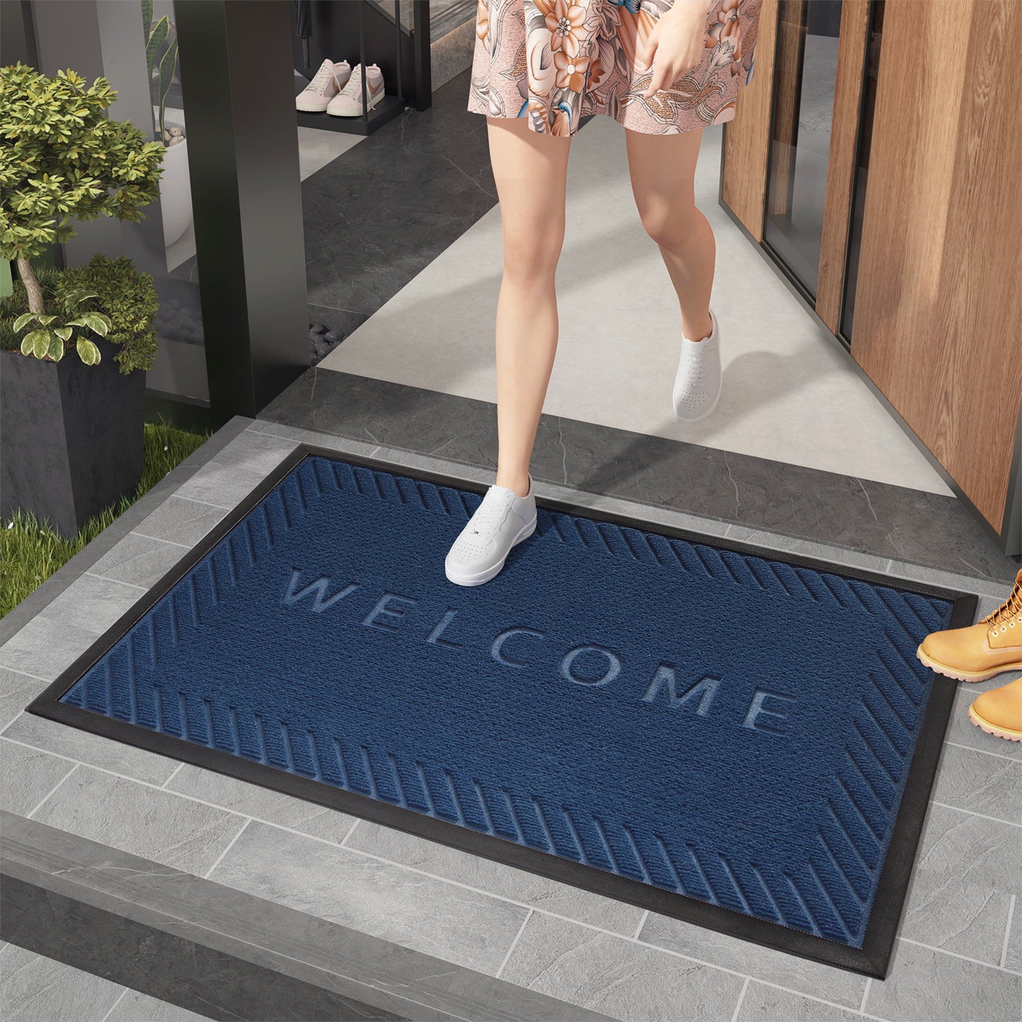 PABUBE Welcome Mat Front Door Mat Non-slip Doormat, Low Profile Outdoor Doormat Entry Rug for Entryway, Patio