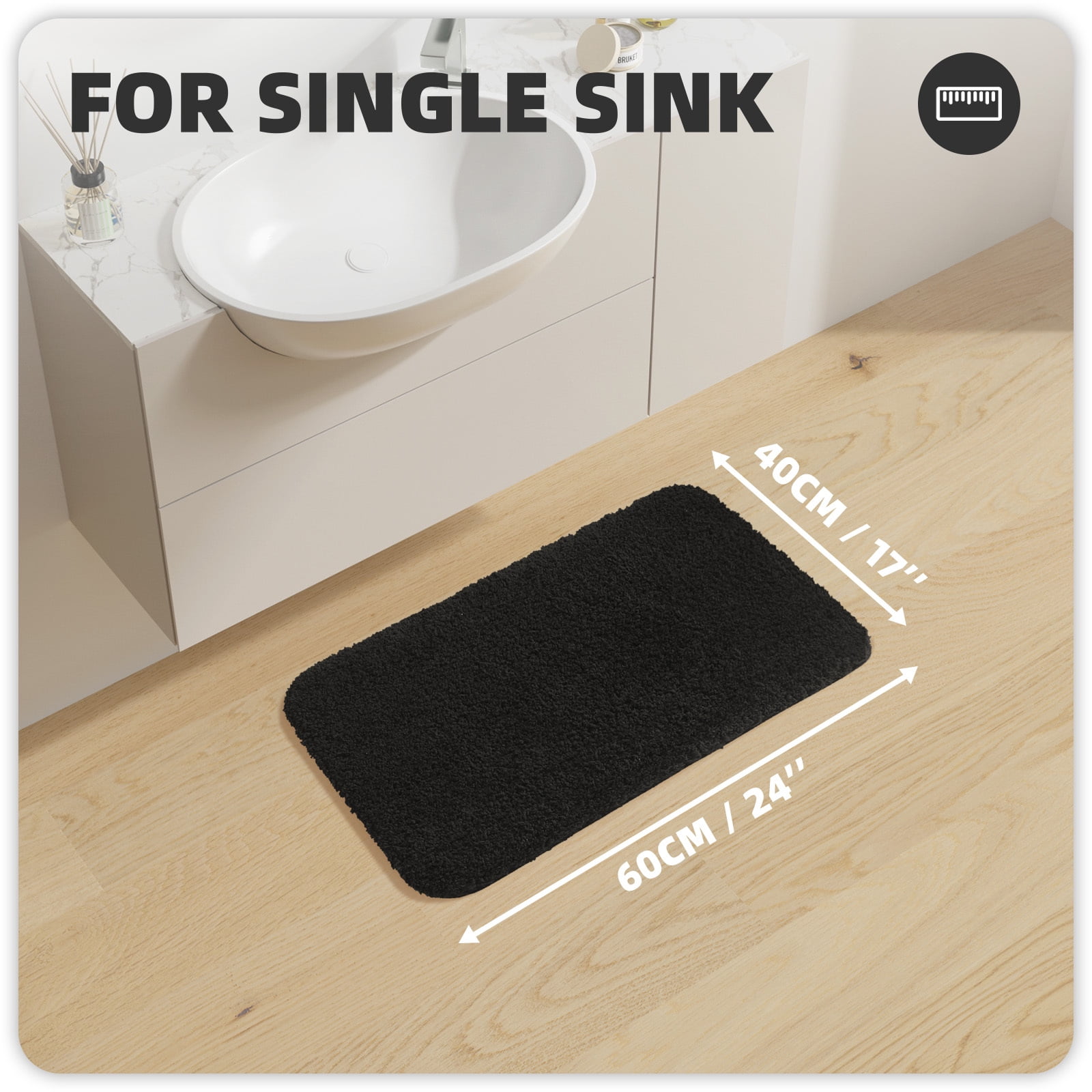 PABUBE Bathroom Rug Non-Slip Bathroom Mat Shag Bath Rugs Microfiber, Absorbent Bath Mat, Machine Washable,17"x24",White