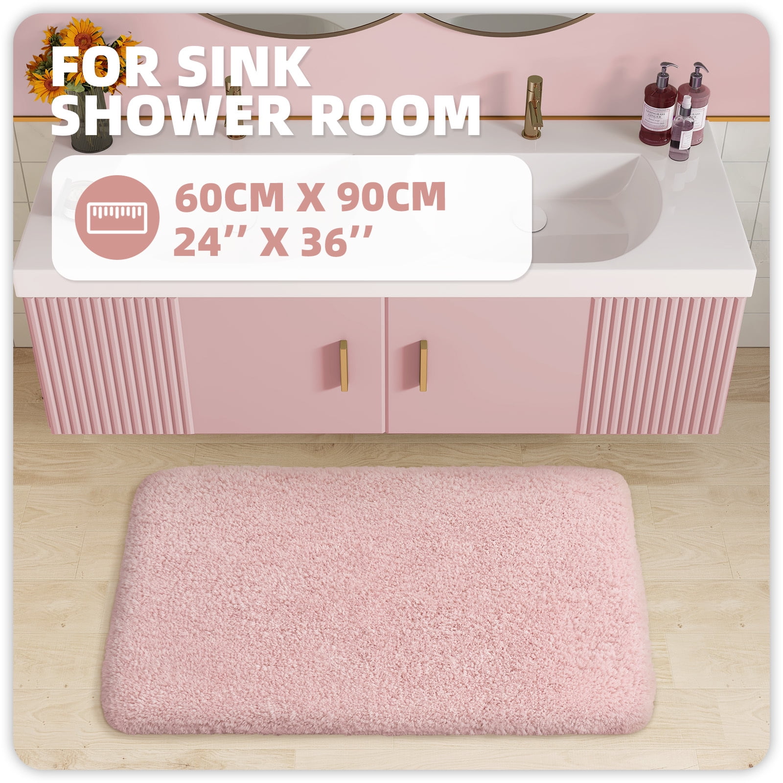 PABUBE Bathroom Rug Non-Slip Bathroom Mat Shag Bath Rugs Microfiber, Absorbent Bath Mat, Machine Washable,17"x24",White