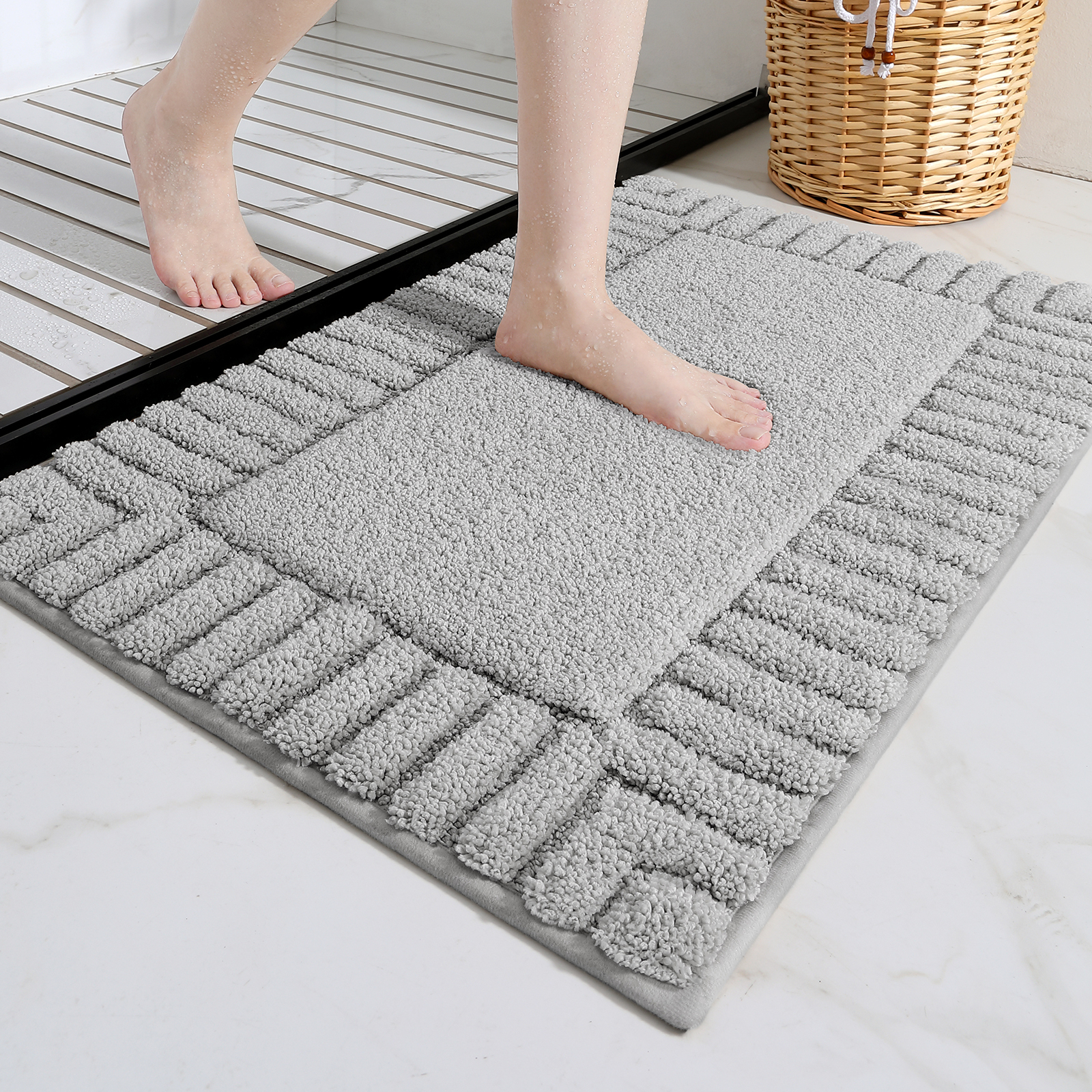 PABUBE Bathroom Rugs, Absorbent Bath Mats Rugs for Bathroom Floor Non Slip Non Skid, Soft Shag Microfiber Machine Washable Shower Bath Mat for Bathroom Decor