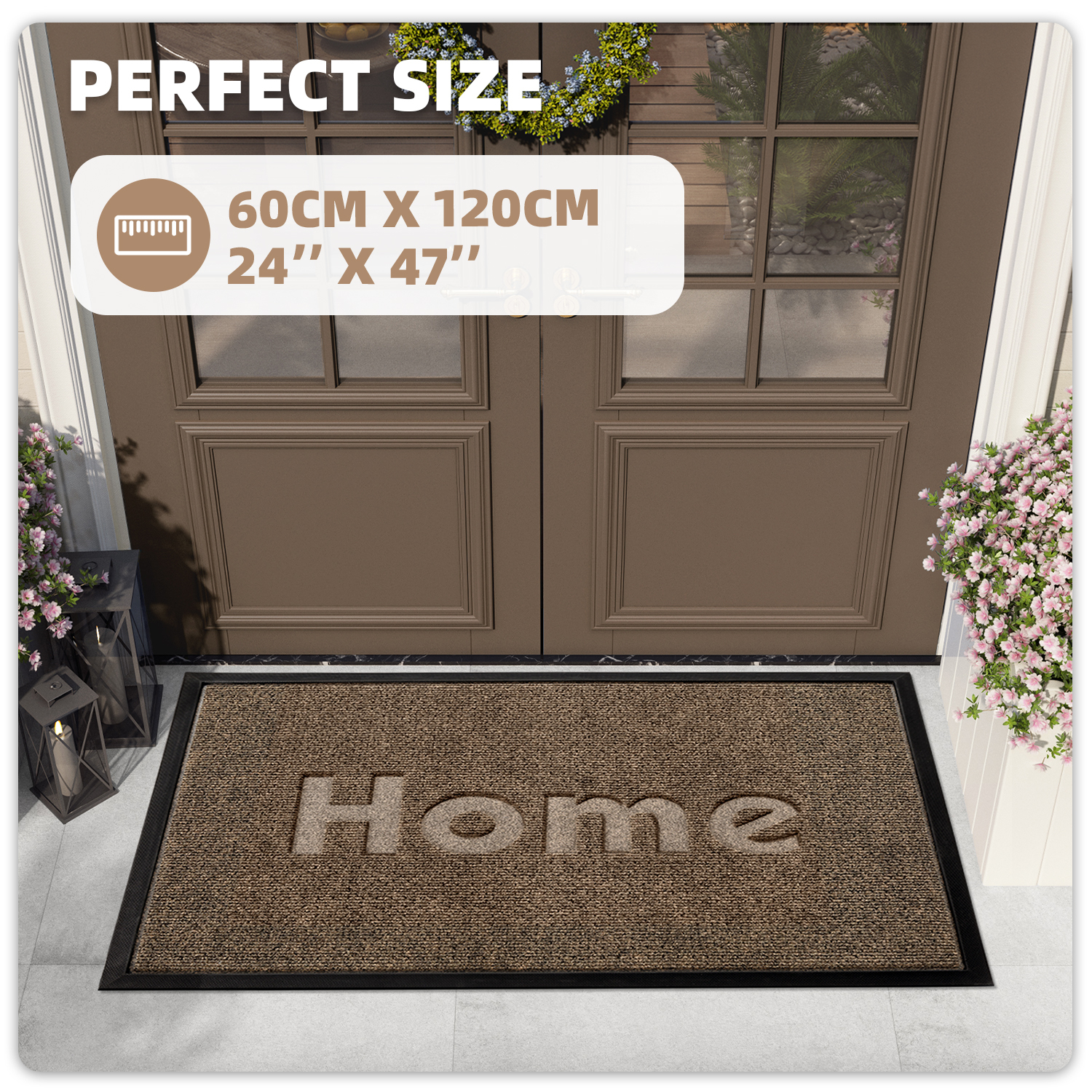 PABUBE Outdoor Mat Non Slip Heavy Duty Doormat Welcome Mats for Outside Low Profile Front Dirt Trapper Door Mat for Outdoor Decor with Rubber Backing
