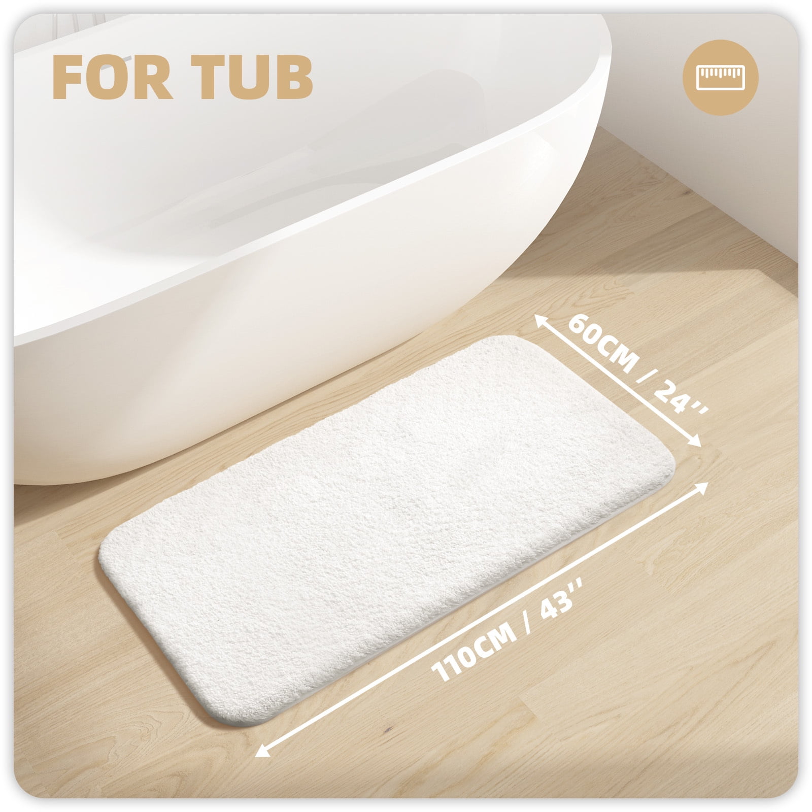 PABUBE Bathroom Rug Non-Slip Bathroom Mat Shag Bath Rugs Microfiber, Absorbent Bath Mat, Machine Washable,17"x24",White