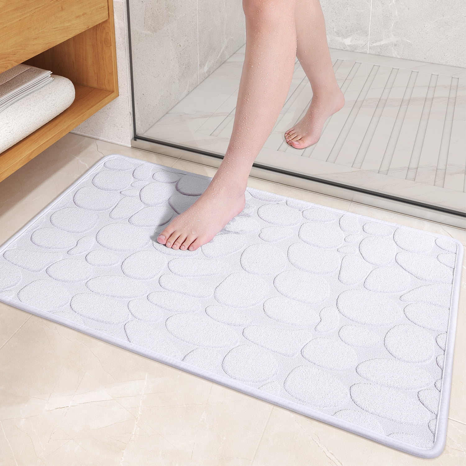 PABUBE Non Slip Bathroom Rugs, Ultra Thin Bath Mats for Bathroom Floor Fit Under Door, Super Absorbent Bath Rug with Rubber Backing, Non Shedding, Washable Bathroom Mat Shower Mat