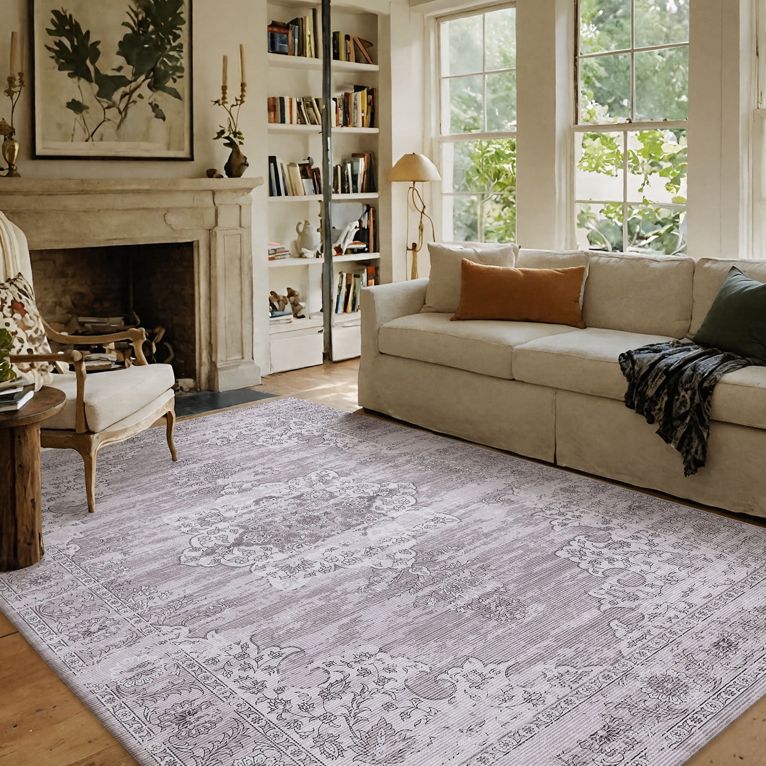 PABUBE Area Rugs Living Room, Low Pile Boho Rugs Non Slips Bedroom Rugs, Large Retro Carpet Abstract Vintage Living Room Rug