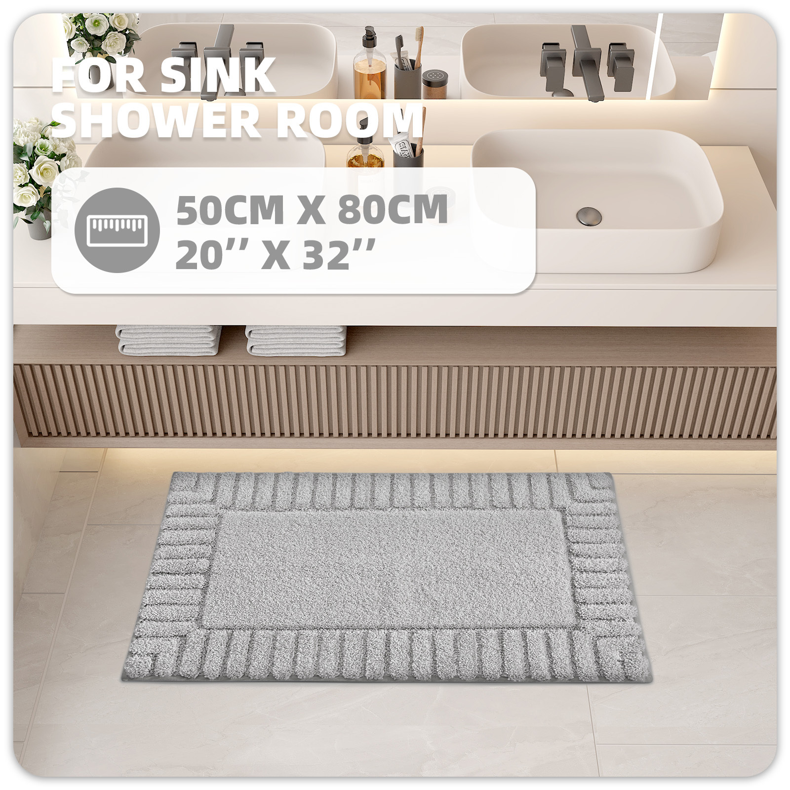 PABUBE Bathroom Rugs, Absorbent Bath Mats Rugs for Bathroom Floor Non Slip Non Skid, Soft Shag Microfiber Machine Washable Shower Bath Mat for Bathroom Decor