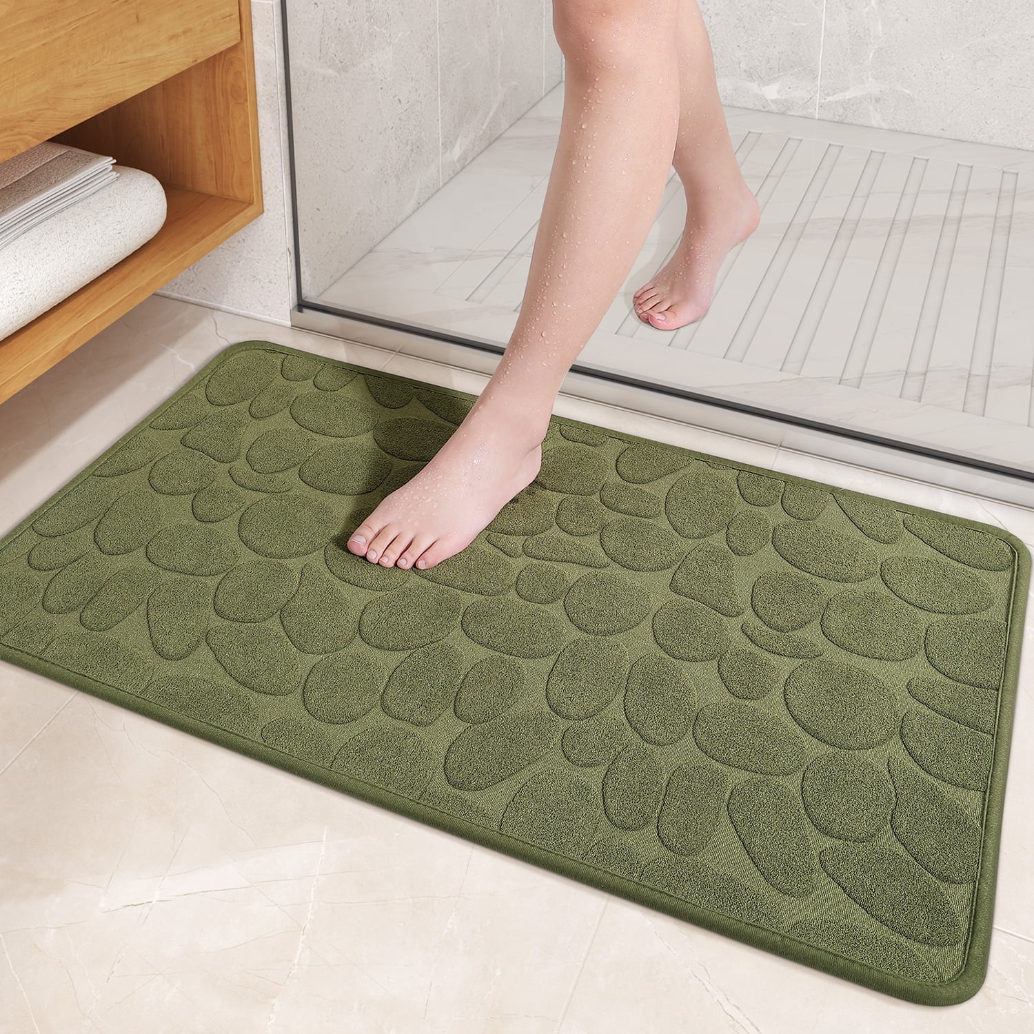 PABUBE Non Slip Bathroom Rugs, Ultra Thin Bath Mats for Bathroom Floor Fit Under Door, Super Absorbent Bath Rug with Rubber Backing, Non Shedding, Washable Bathroom Mat Shower Mat
