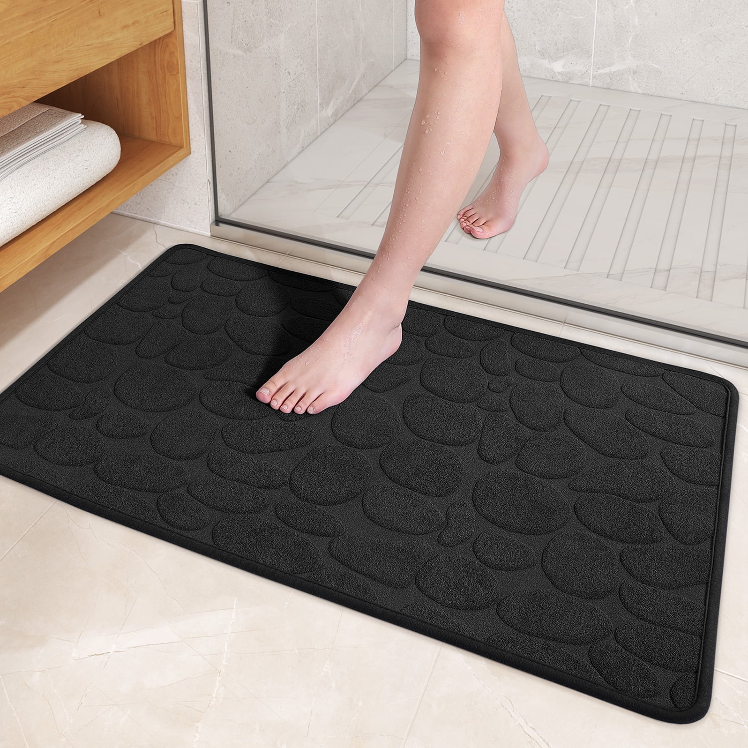 PABUBE Non Slip Bathroom Rugs, Ultra Thin Bath Mats for Bathroom Floor Fit Under Door, Super Absorbent Bath Rug with Rubber Backing, Non Shedding, Washable Bathroom Mat Shower Mat