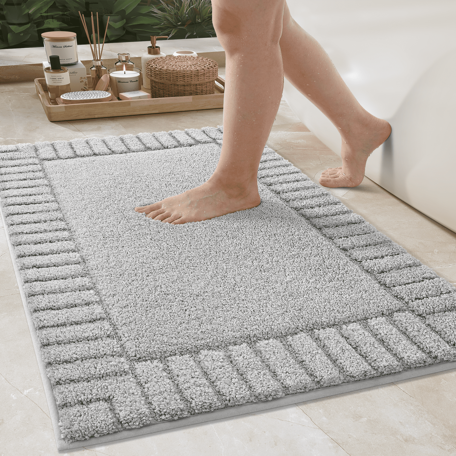 OEAKAY Bath Rug and Mat, Non-Slip Bathroom Rug, Absorbent Washable Bathroom Rugs, Shower Bathmat Carpet Mats, 16"x24" White