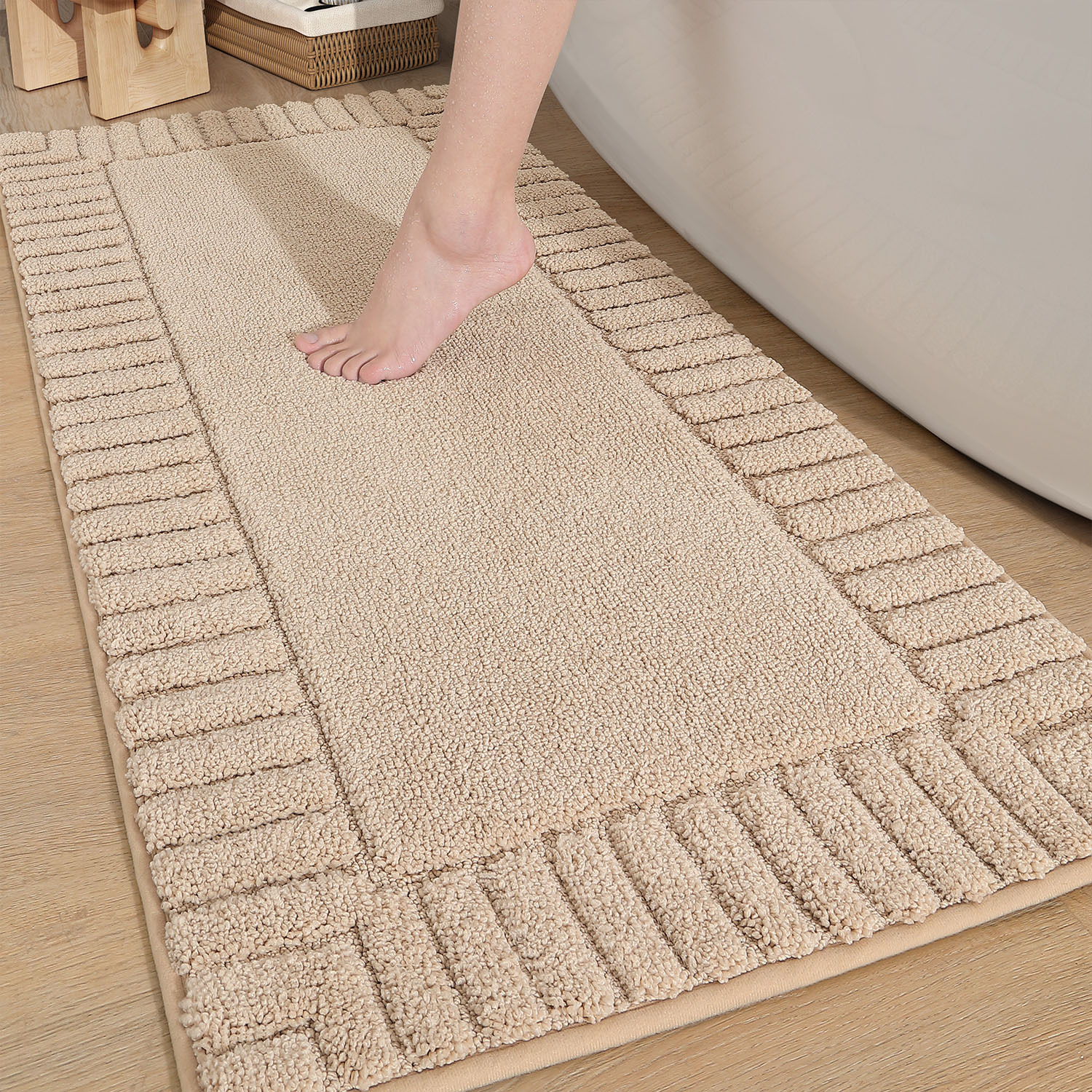 PABUBE Bathroom Rugs, Absorbent Bath Mats Rugs for Bathroom Floor Non Slip Non Skid, Soft Shag Microfiber Machine Washable Shower Bath Mat for Bathroom Decor