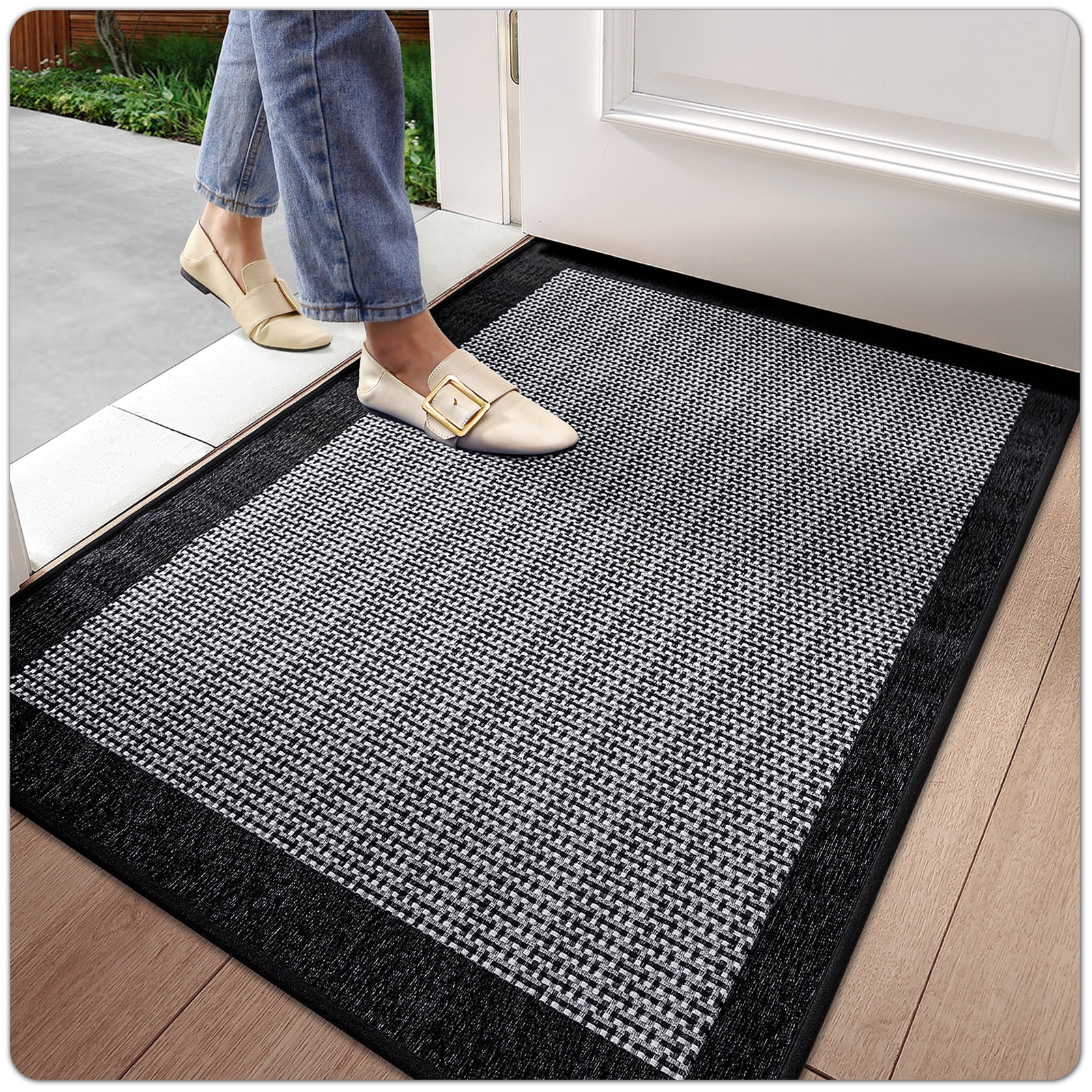 OEAKAY Door Mat Indoor Entrance Mat, Front Insider Outside Doormat, Non-Slip Washable Absorbent Low-Profile Entryway Rugs Entrance Welcome Mat, Gray Door Mat, Cross Knit Door Mat