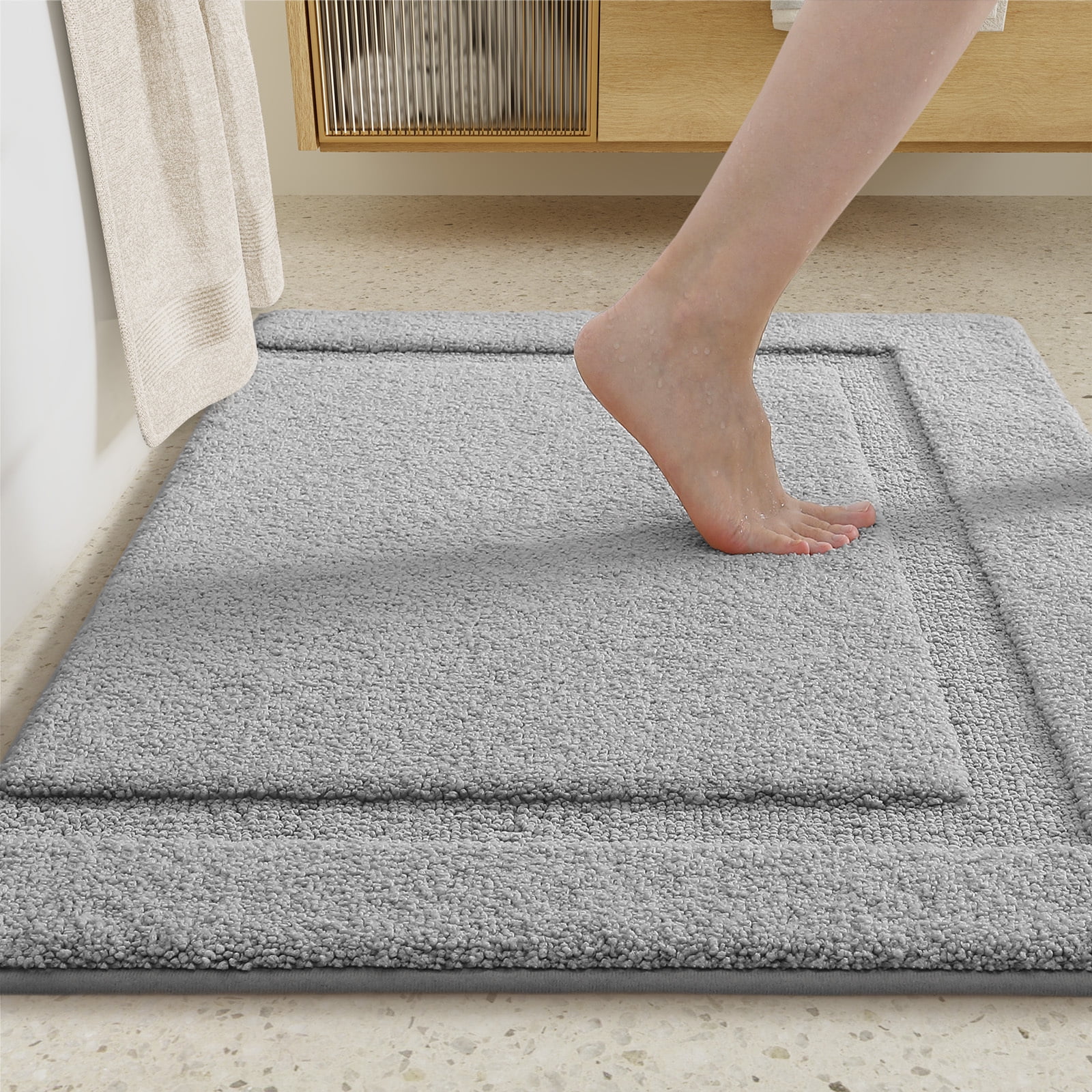 PABUBE Bathroom Rug and Mat,Non-Slip Bathroom Mat Washable,Soft Microfiber Absorbent Bath Rugs for Bathroom Floor,Shag Bath Mat Fluffy,Quick Dry Bathroom Floor Mat Bath Runner