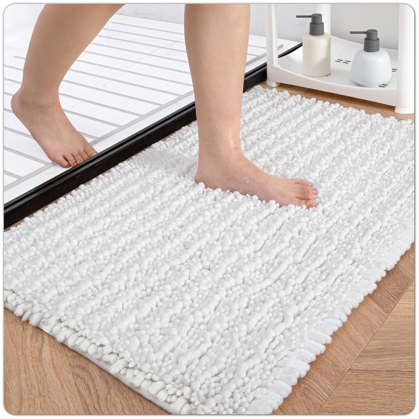 OEAKAY Soft Chenille Bath Mat Bathroom Rug,Non Slip Absorbent Shower Mats,Washable Shaggy Bathtub Bath Rugs Room Entryway