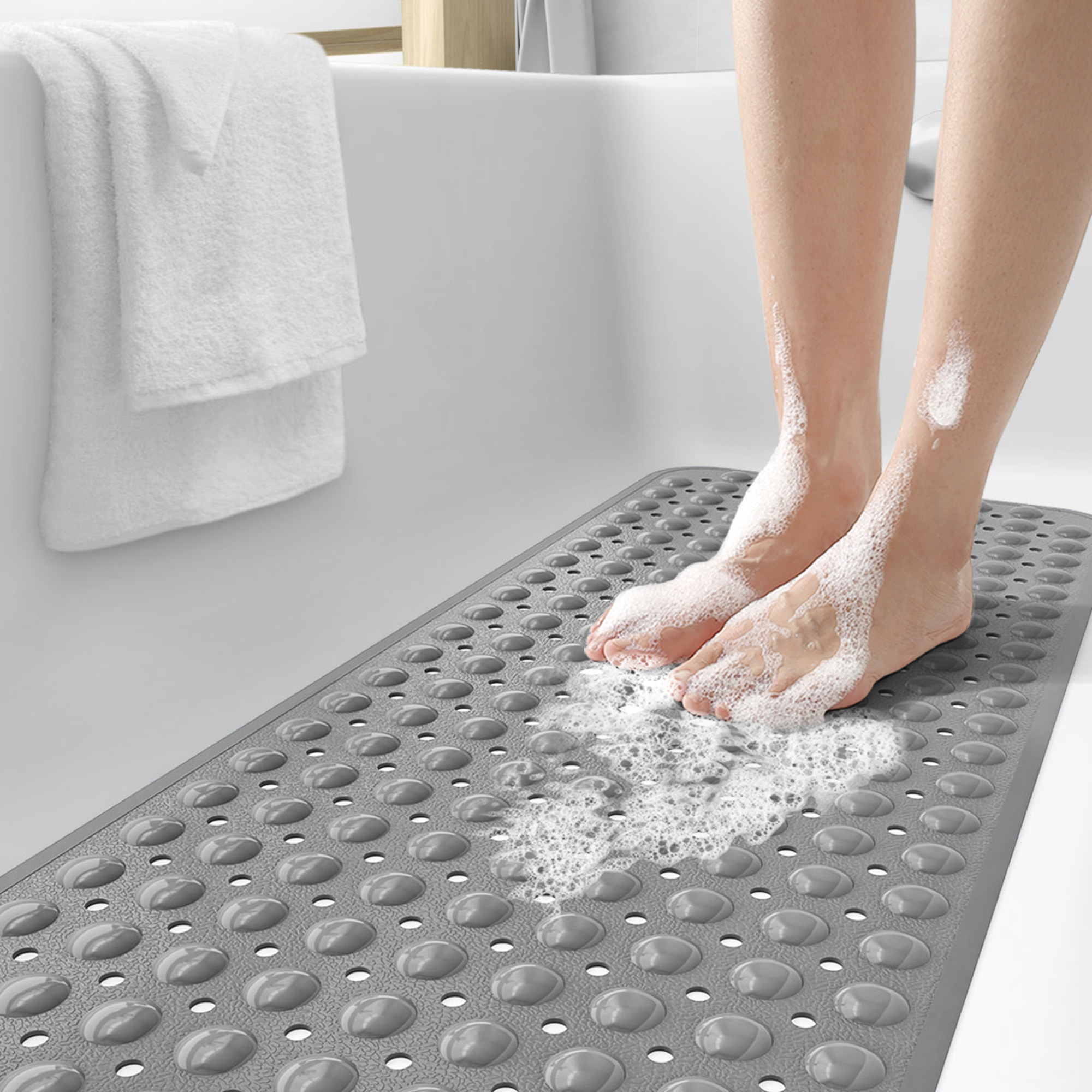 PABUBE Bathtub Mat, Non Slips Bath Mat, Machine Washable Bathroom Mat, Soft Absorbent Bathmat Bath Rug, Bathroom Rug and Mat for Bathroom Floor Black(16"x39")