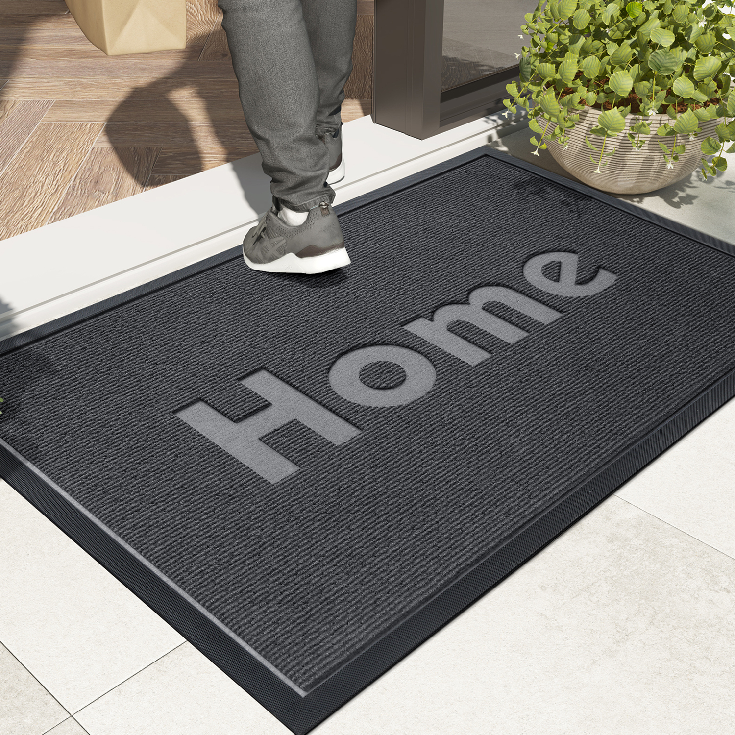 PABUBE Outdoor Mat Non Slip Heavy Duty Doormat Welcome Mats for Outside Low Profile Front Dirt Trapper Door Mat for Outdoor Decor with Rubber Backing