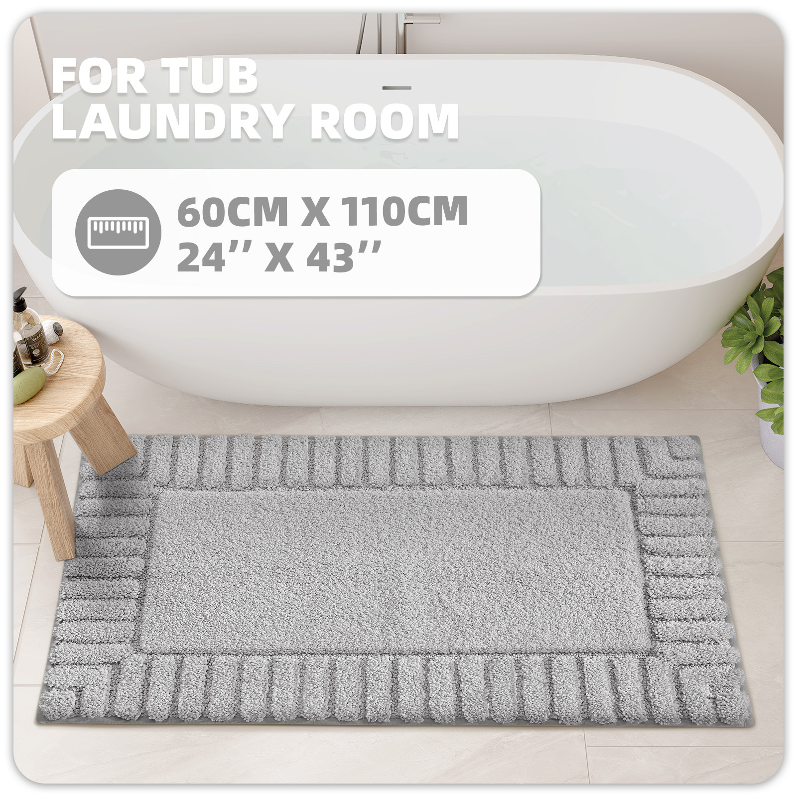 PABUBE Bathroom Rugs, Absorbent Bath Mats Rugs for Bathroom Floor Non Slip Non Skid, Soft Shag Microfiber Machine Washable Shower Bath Mat for Bathroom Decor