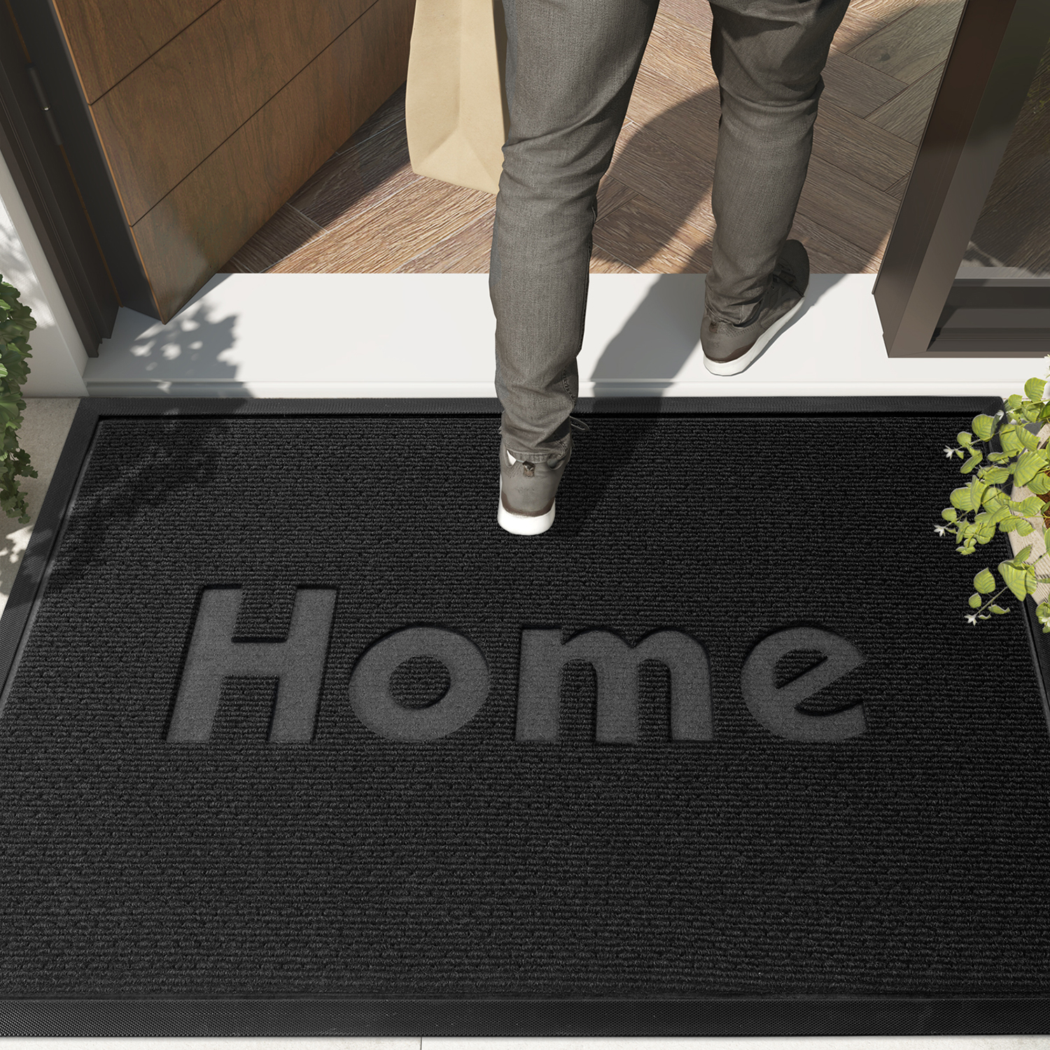 PABUBE Outdoor Mat Non Slip Heavy Duty Doormat Welcome Mats for Outside Low Profile Front Dirt Trapper Door Mat for Outdoor Decor with Rubber Backing