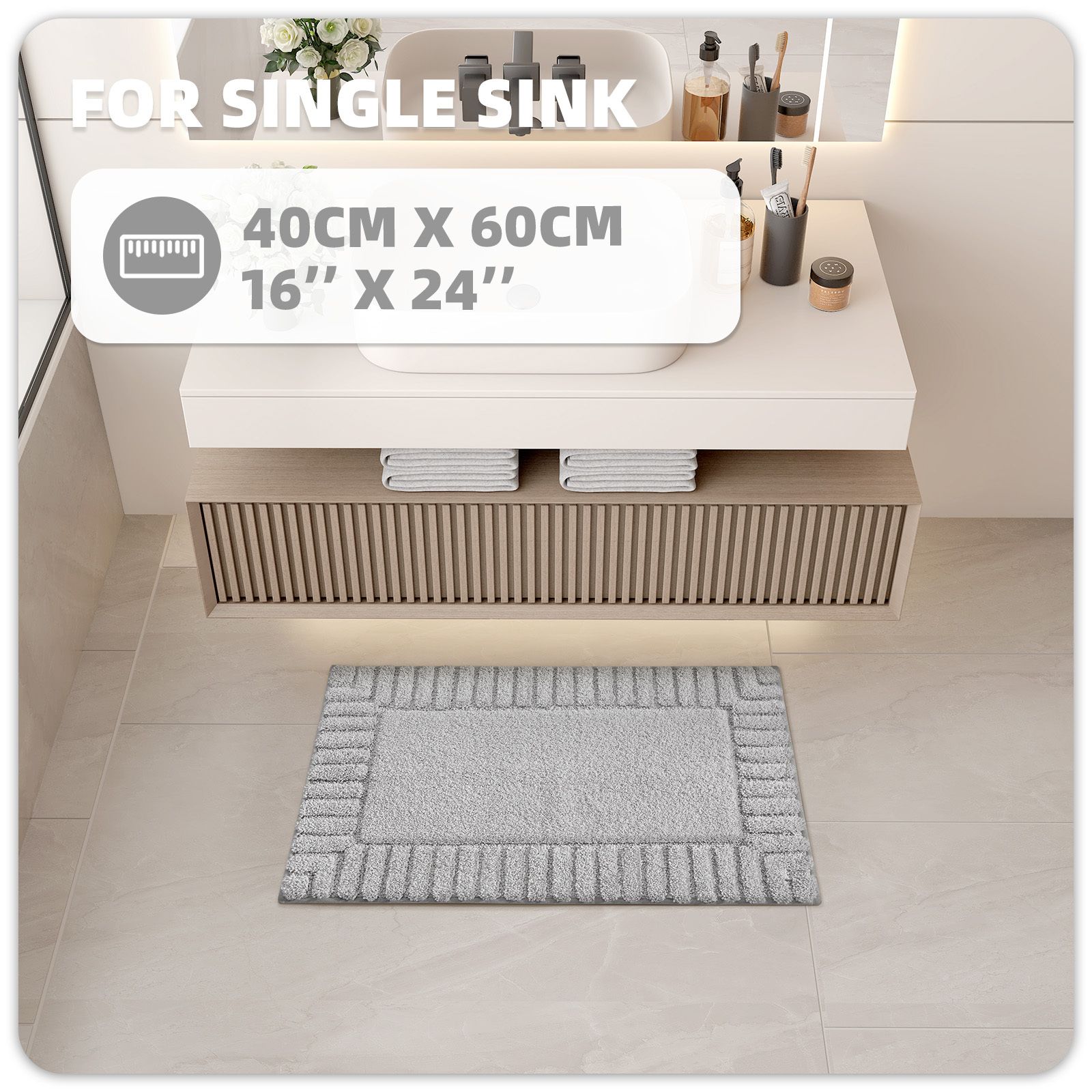 PABUBE Bathroom Rugs, Absorbent Bath Mats Rugs for Bathroom Floor Non Slip Non Skid, Soft Shag Microfiber Machine Washable Shower Bath Mat for Bathroom Decor