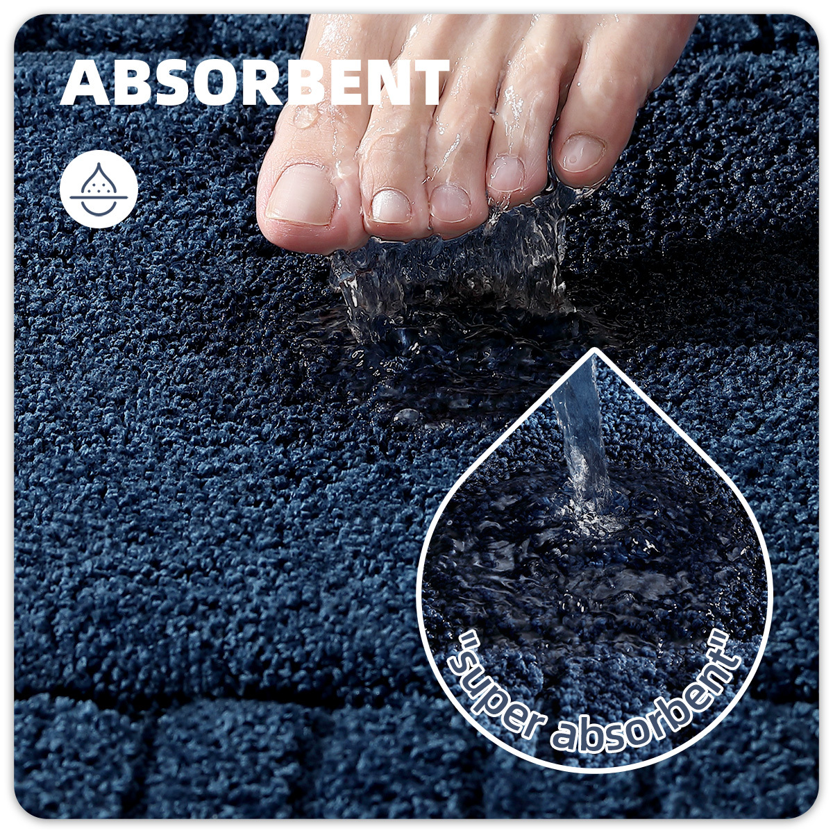 PABUBE Bathroom Rugs, Absorbent Bath Mats Rugs for Bathroom Floor Non Slip Non Skid, Soft Shag Microfiber Machine Washable Shower Bath Mat for Bathroom Decor