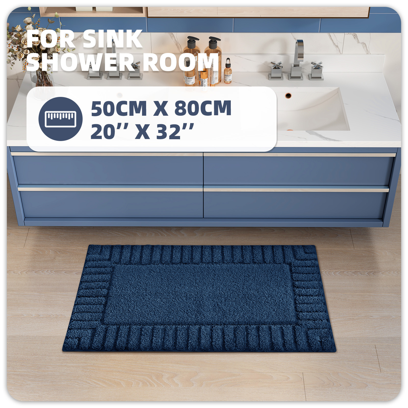 PABUBE Bathroom Rugs, Absorbent Bath Mats Rugs for Bathroom Floor Non Slip Non Skid, Soft Shag Microfiber Machine Washable Shower Bath Mat for Bathroom Decor