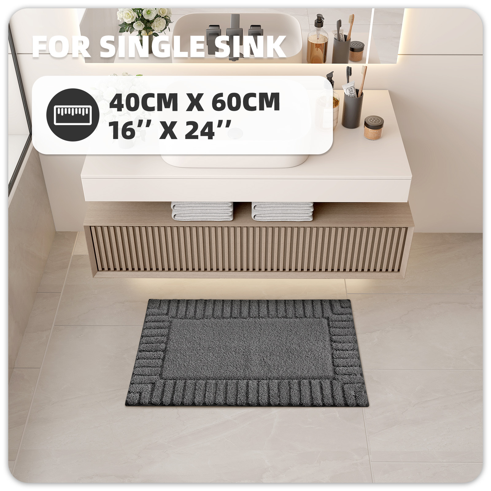 PABUBE Bathroom Rugs, Absorbent Bath Mats Rugs for Bathroom Floor Non Slip Non Skid, Soft Shag Microfiber Machine Washable Shower Bath Mat for Bathroom Decor