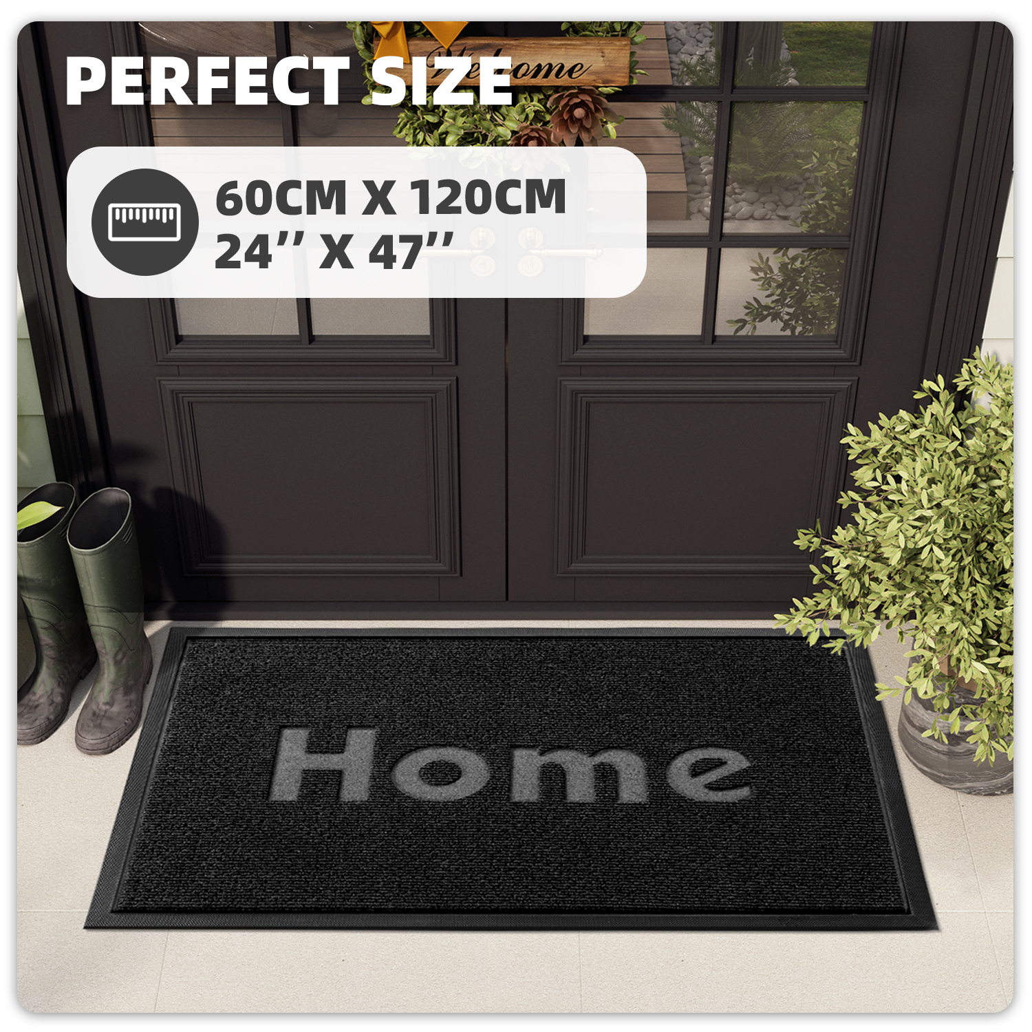 PABUBE Outdoor Mat Non Slip Heavy Duty Doormat Welcome Mats for Outside Low Profile Front Dirt Trapper Door Mat for Outdoor Decor with Rubber Backing