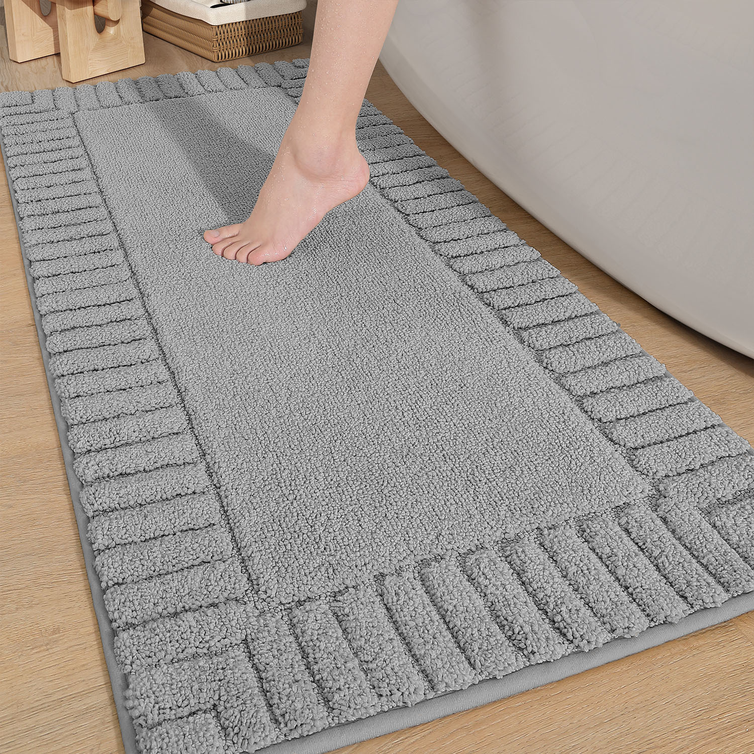 PABUBE Bathroom Rugs, Absorbent Bath Mats Rugs for Bathroom Floor Non Slip Non Skid, Soft Shag Microfiber Machine Washable Shower Bath Mat for Bathroom Decor