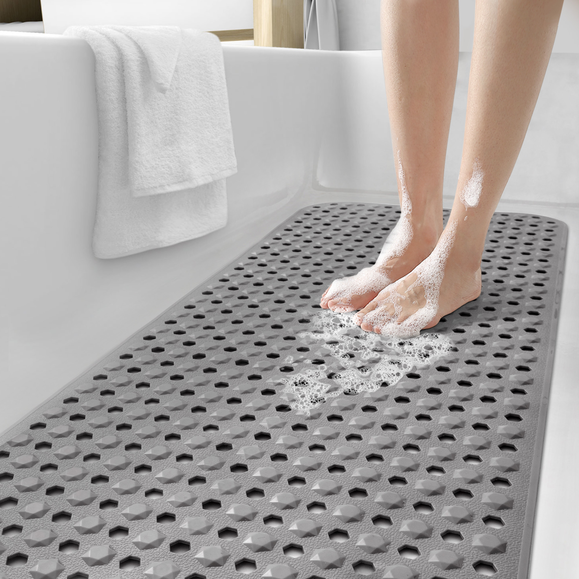 PABUBE Bathtub Mat, Non Slips Bath Mat, Machine Washable Bathroom Mat, Soft Absorbent Bathmat Bath Rug, Bathroom Rug and Mat for Bathroom Floor Black(16"x39")