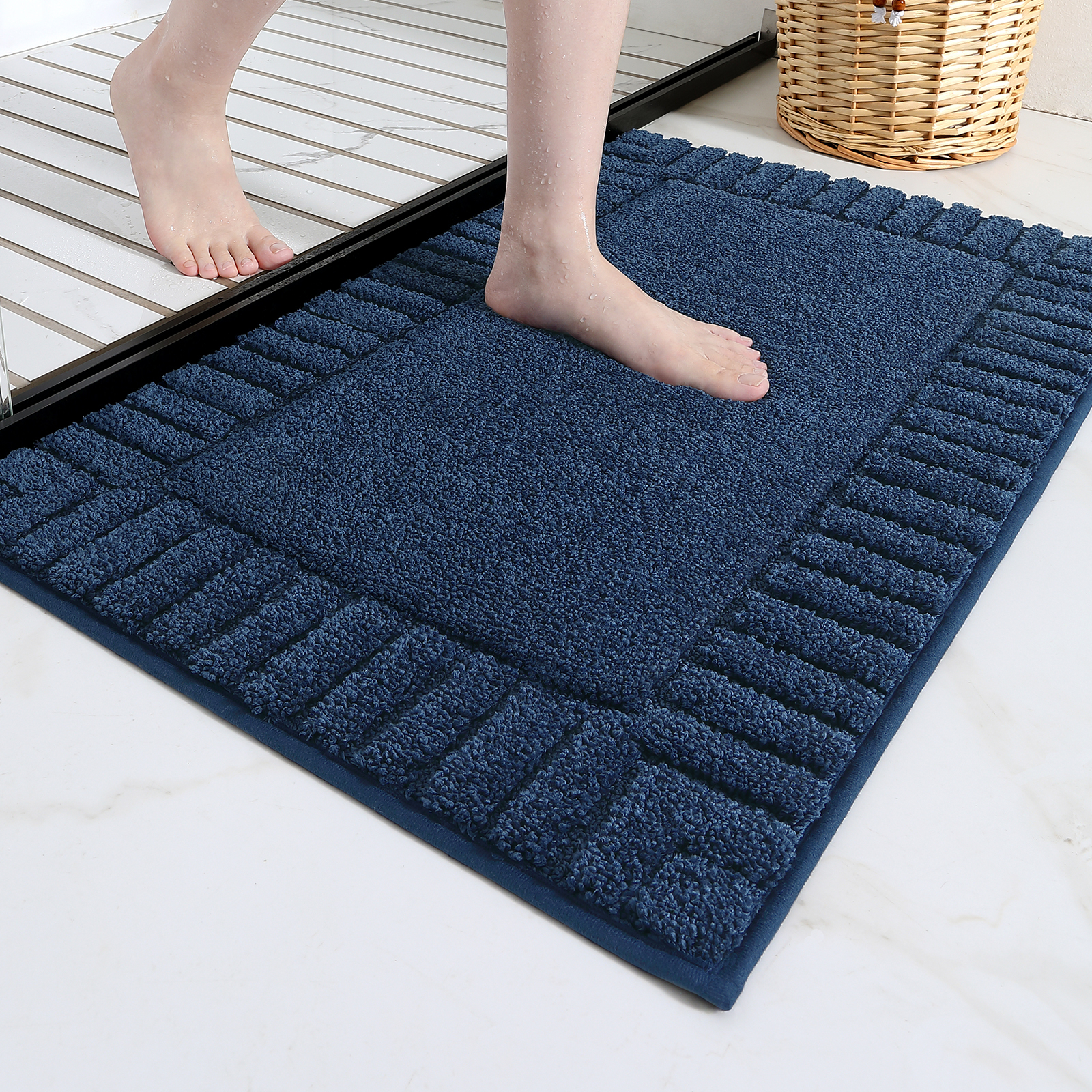 PABUBE Bathroom Rugs, Absorbent Bath Mats Rugs for Bathroom Floor Non Slip Non Skid, Soft Shag Microfiber Machine Washable Shower Bath Mat for Bathroom Decor