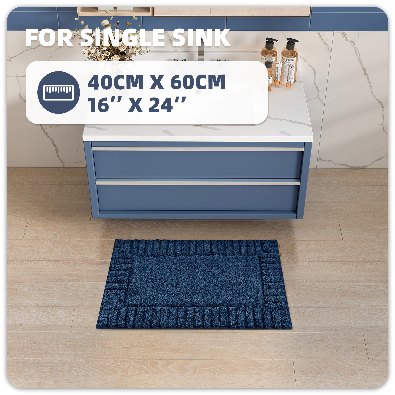 PABUBE Bathroom Rugs, Absorbent Bath Mats Rugs for Bathroom Floor Non Slip Non Skid, Soft Shag Microfiber Machine Washable Shower Bath Mat for Bathroom Decor