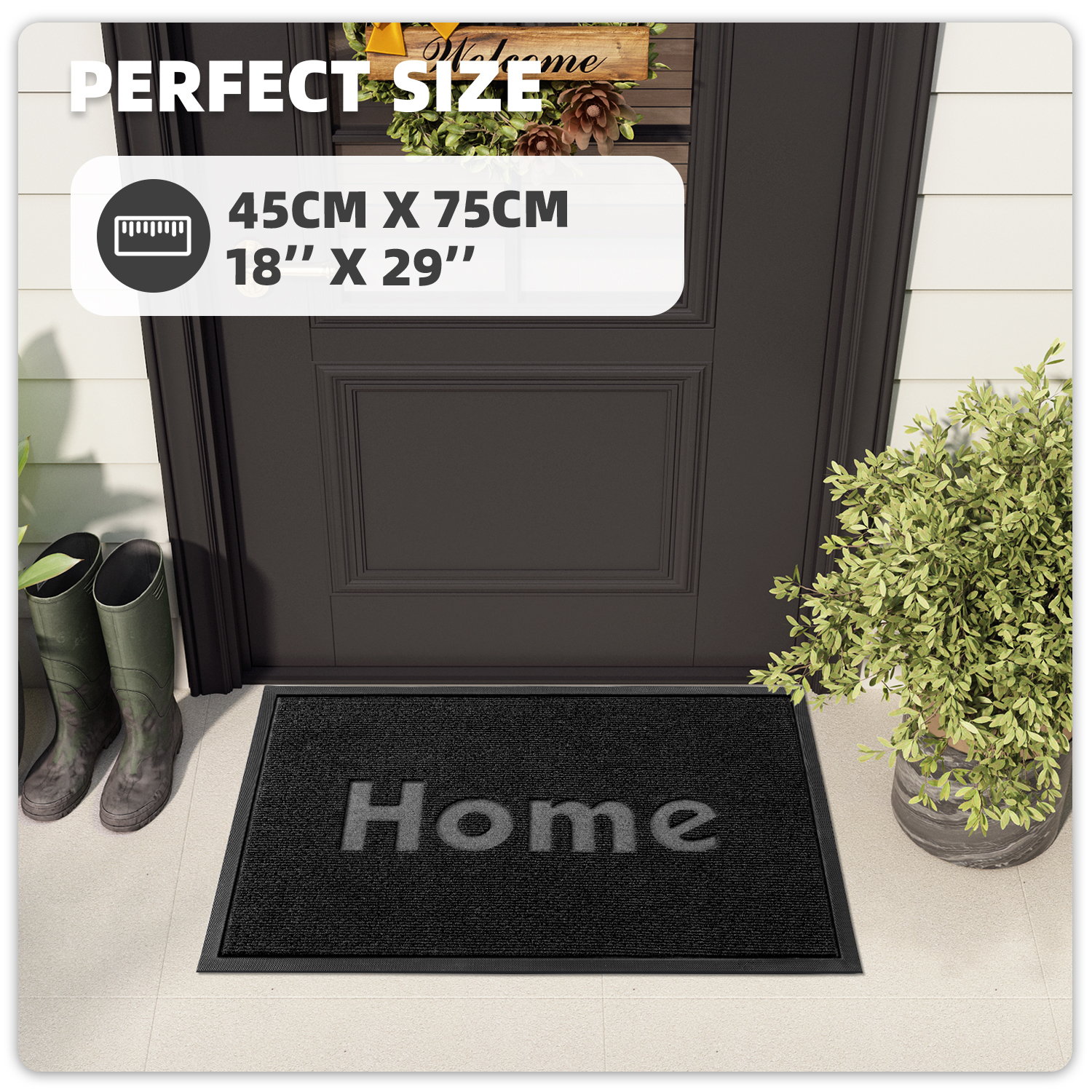 PABUBE Outdoor Mat Non Slip Heavy Duty Doormat Welcome Mats for Outside Low Profile Front Dirt Trapper Door Mat for Outdoor Decor with Rubber Backing