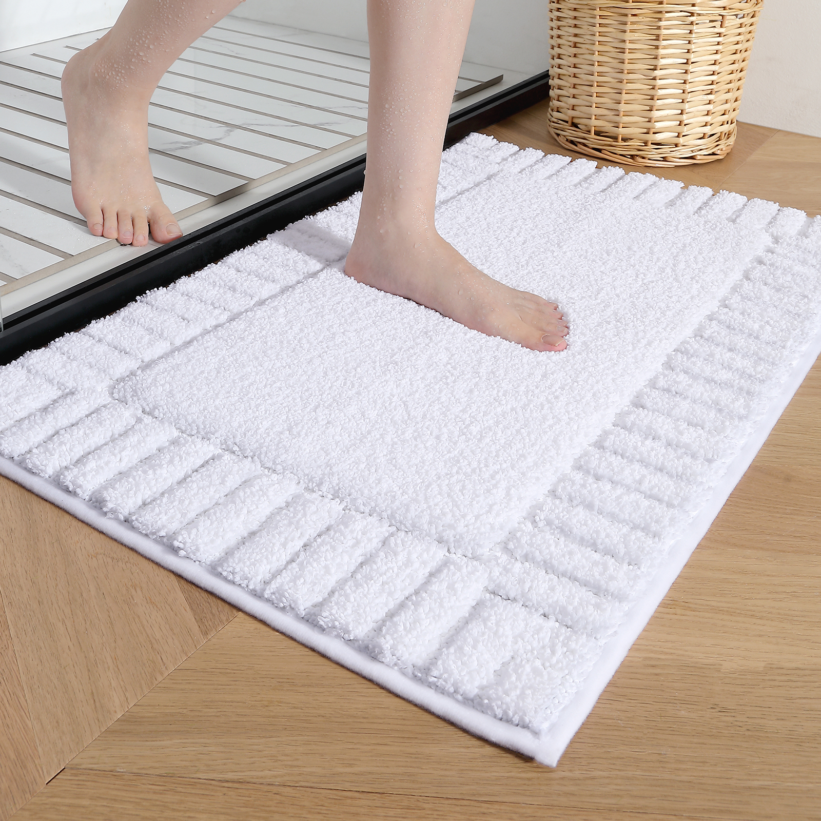 PABUBE Bathroom Rugs, Absorbent Bath Mats Rugs for Bathroom Floor Non Slip Non Skid, Soft Shag Microfiber Machine Washable Shower Bath Mat for Bathroom Decor