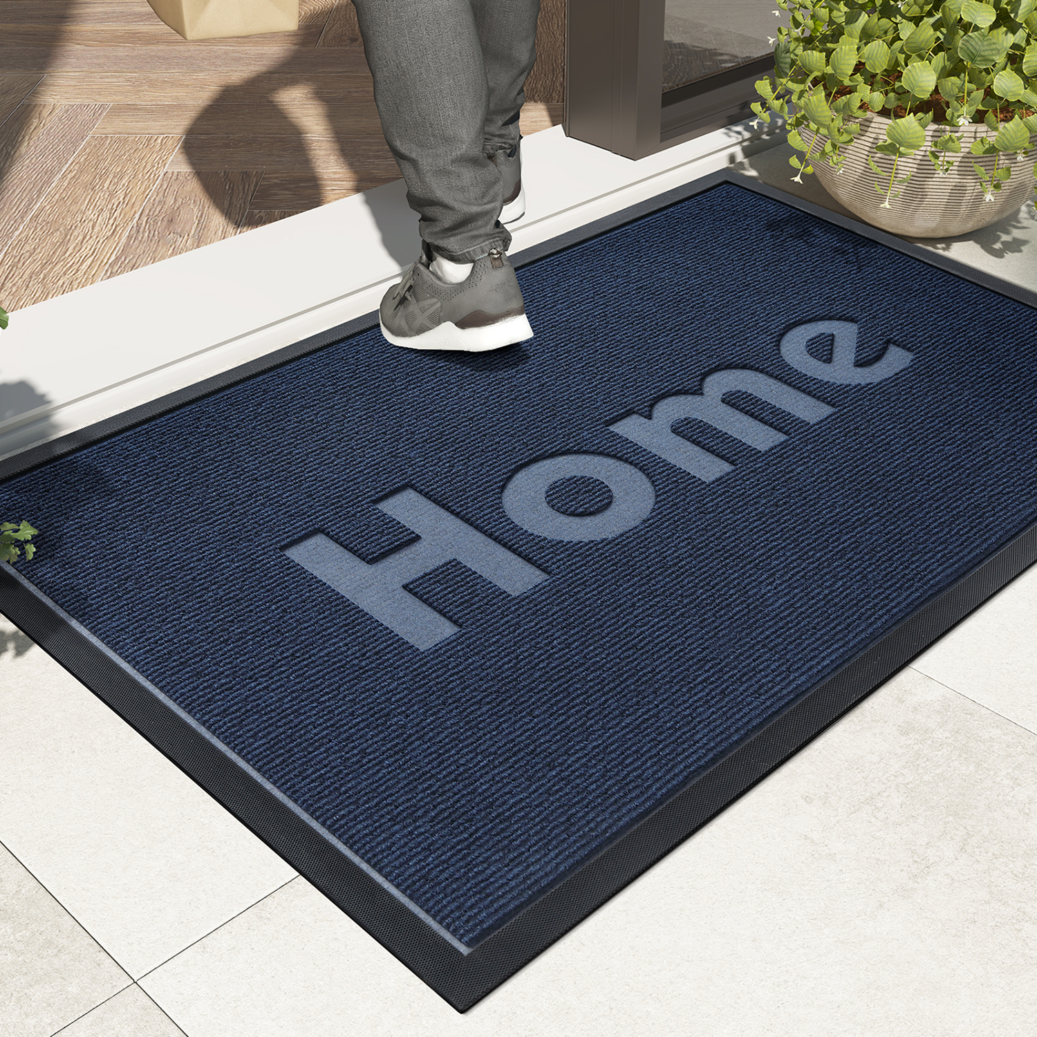 PABUBE Outdoor Mat Non Slip Heavy Duty Doormat Welcome Mats for Outside Low Profile Front Dirt Trapper Door Mat for Outdoor Decor with Rubber Backing