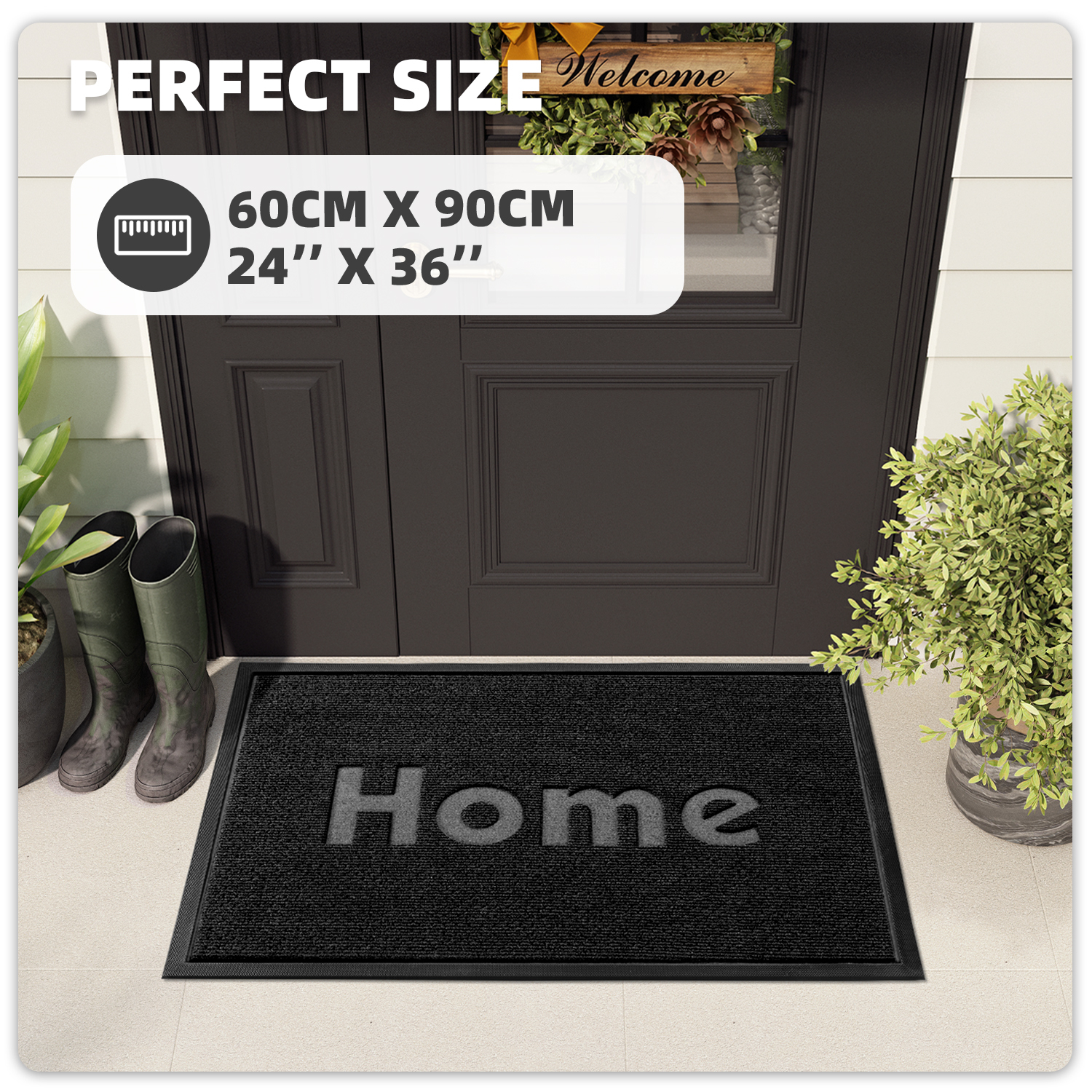 PABUBE Outdoor Mat Non Slip Heavy Duty Doormat Welcome Mats for Outside Low Profile Front Dirt Trapper Door Mat for Outdoor Decor with Rubber Backing