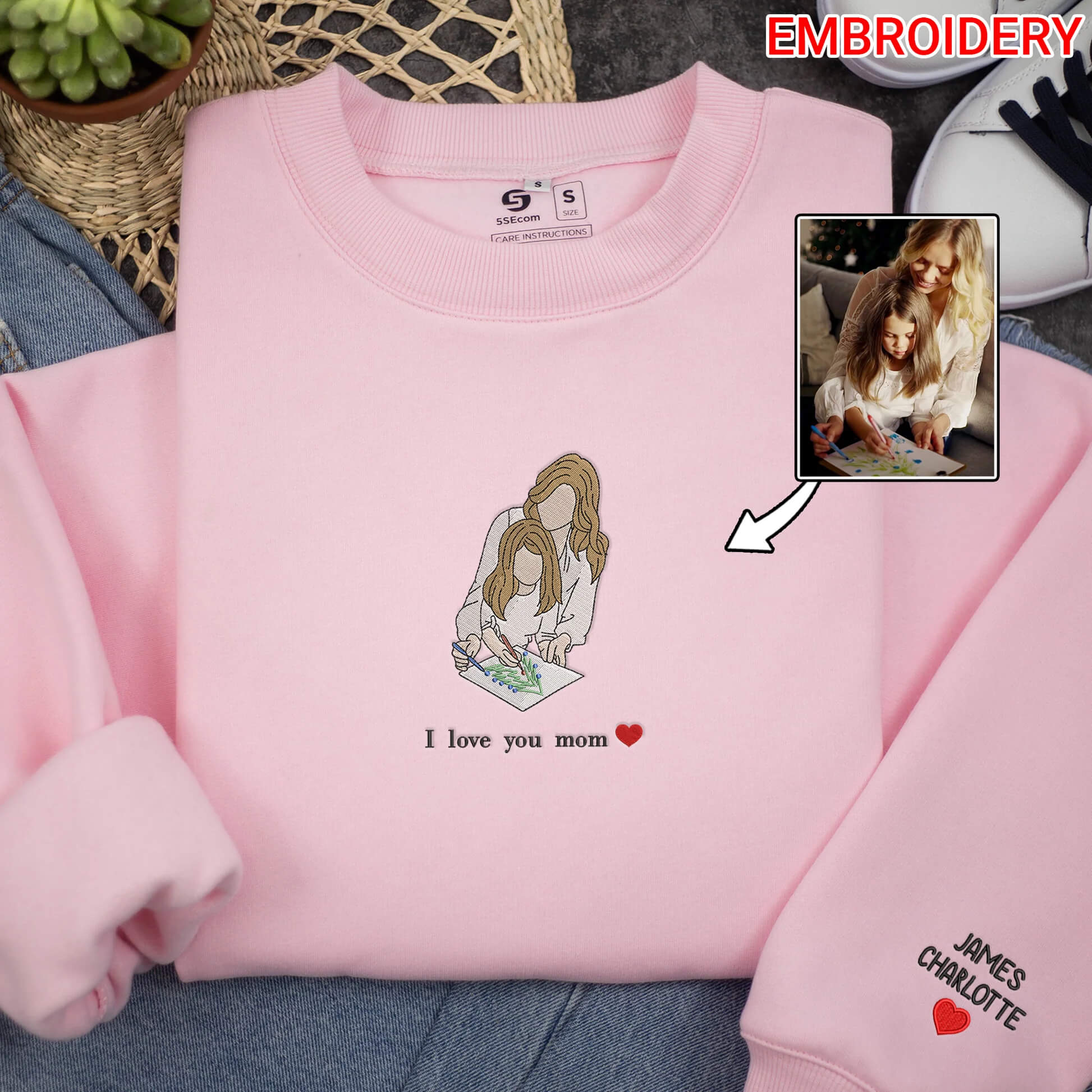 Custom Embroidered Photo Portrait Sweatshirt - Perfect Mother's Day Gift