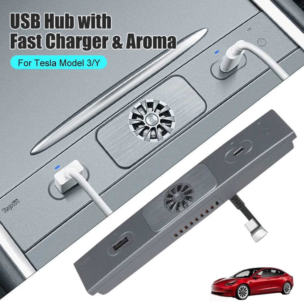 Taddon3-in-1 USB Hub for Tesla Model 3/Y – Fast Charger & Aroma Diffuser