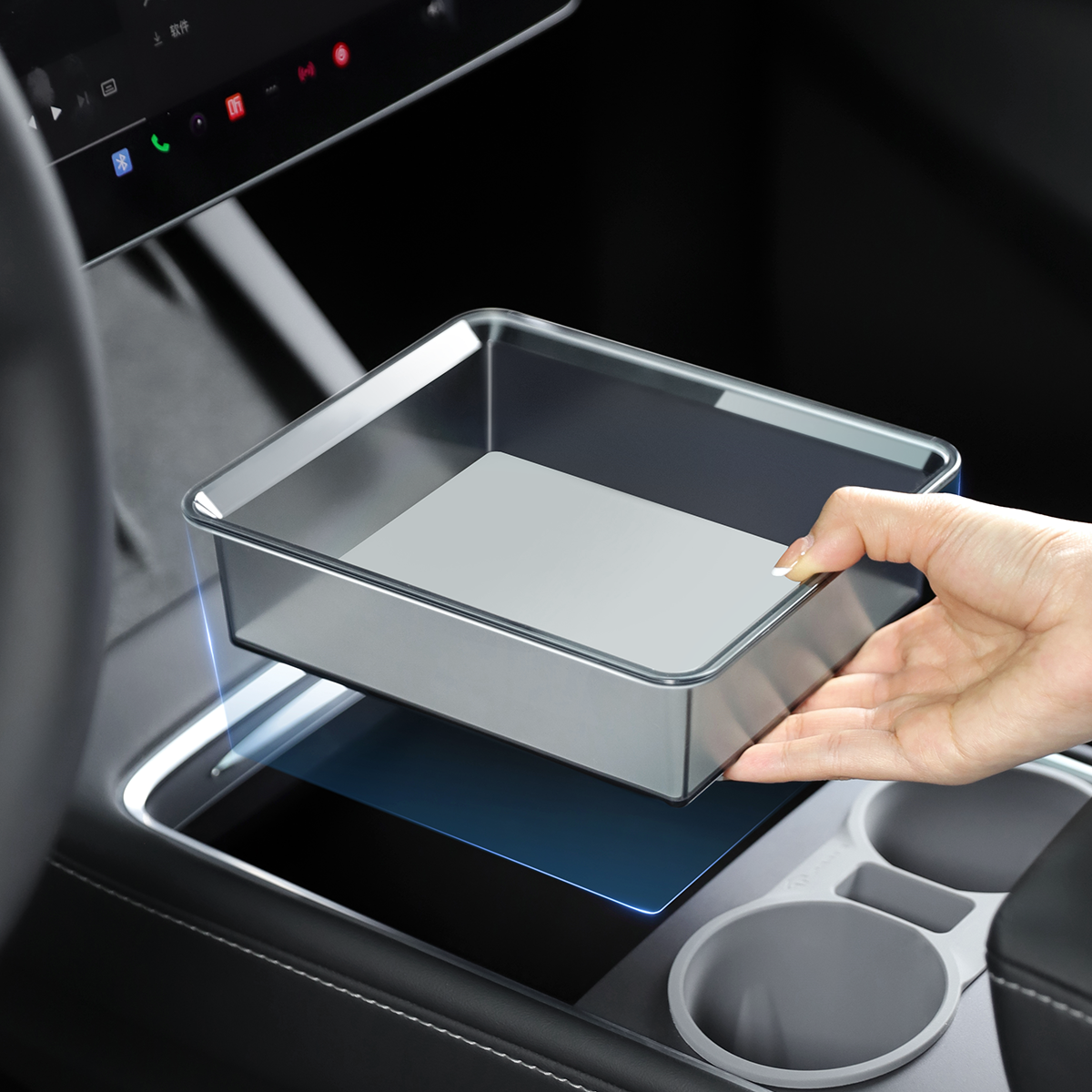 TaddonArmrest Clear Storage Box/Gen 2.0 Console Clear Storage Drawer for Tesla Model Y & Model 3