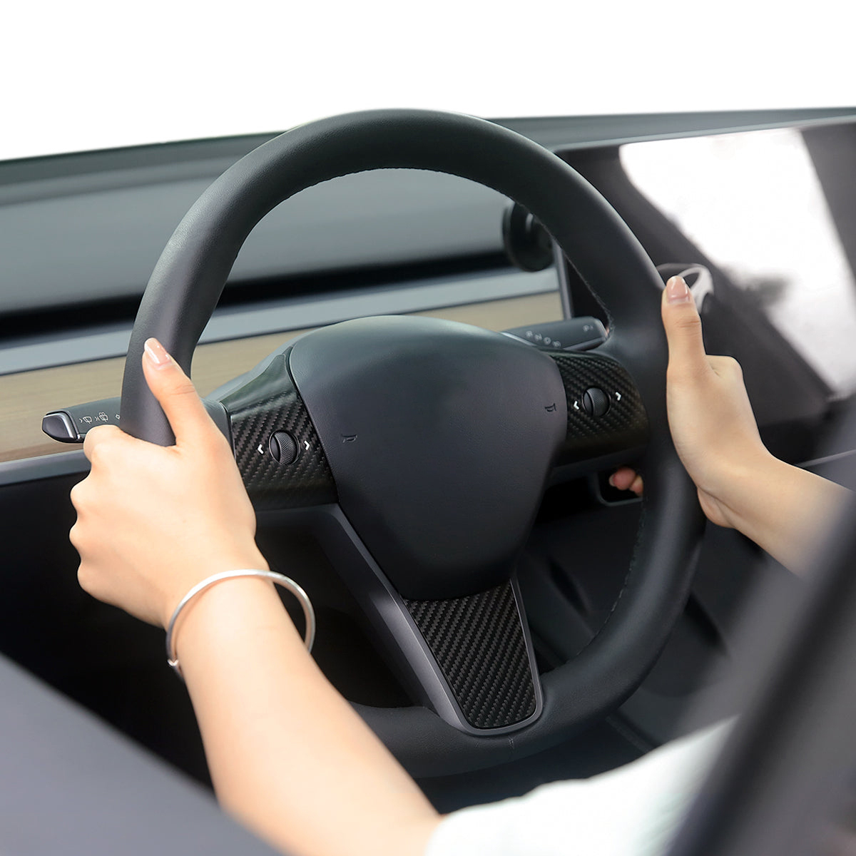 TaddonReal Carbon Fiber Steering Wheel Cover for Model 3/Y