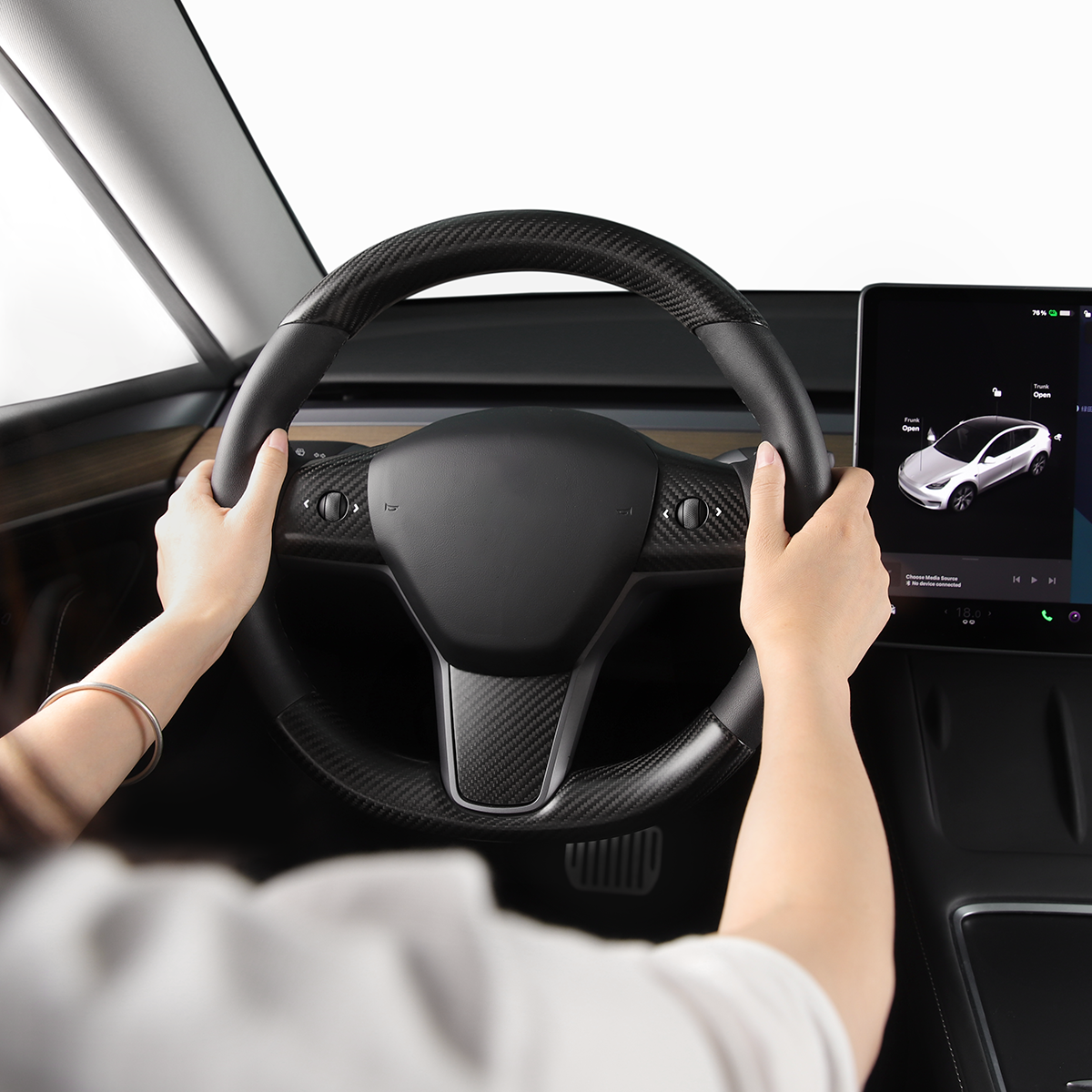 TaddonReal Carbon Fiber Steering Wheel Cover for Tesla Model Y/3/Highland