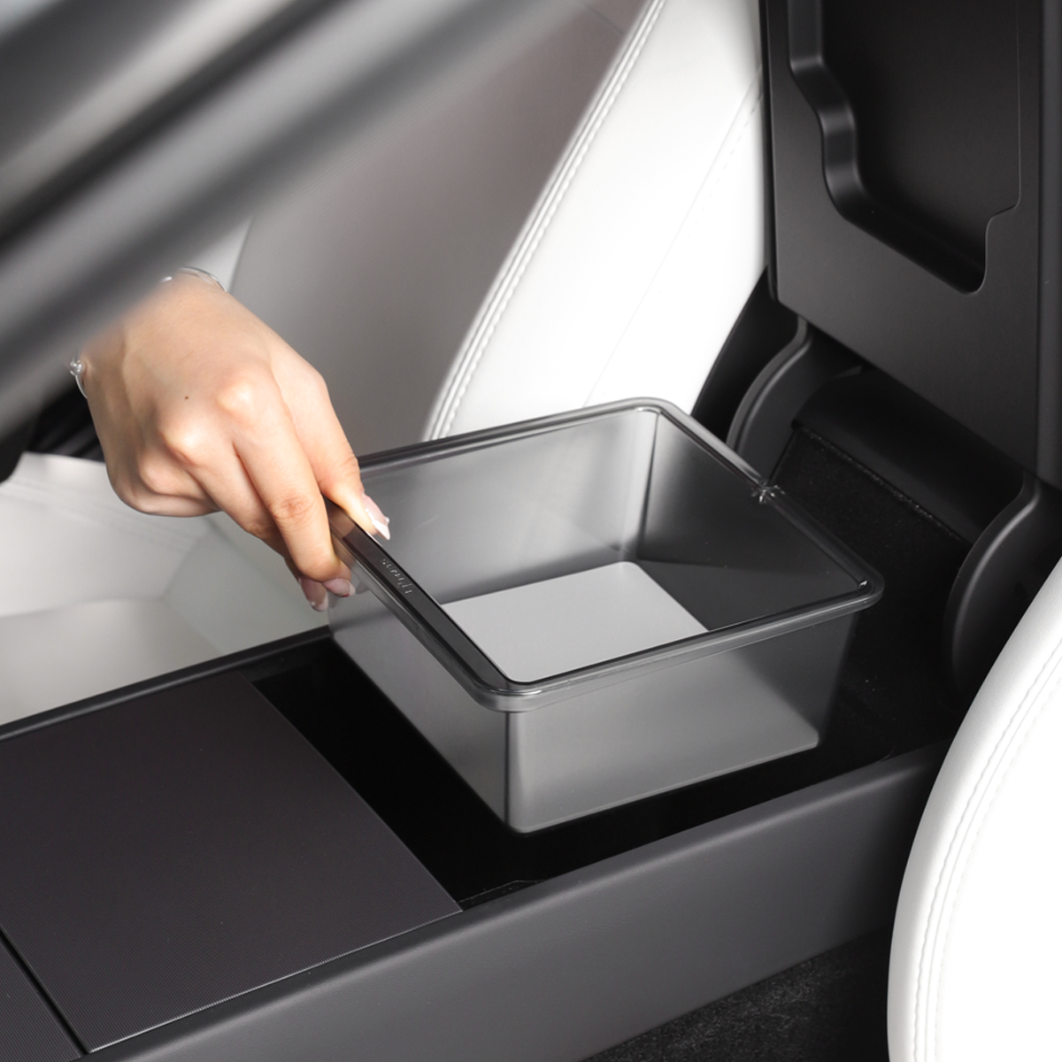 TaddonArmrest Clear Storage Box/Console Clear Storage Drawer for Tesla Model 3 Highland