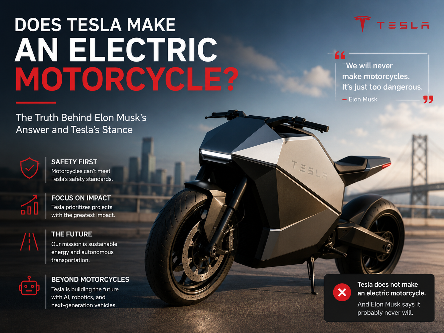 Futuristic Tesla electric motorcycle concept inspired by Cybertruck design