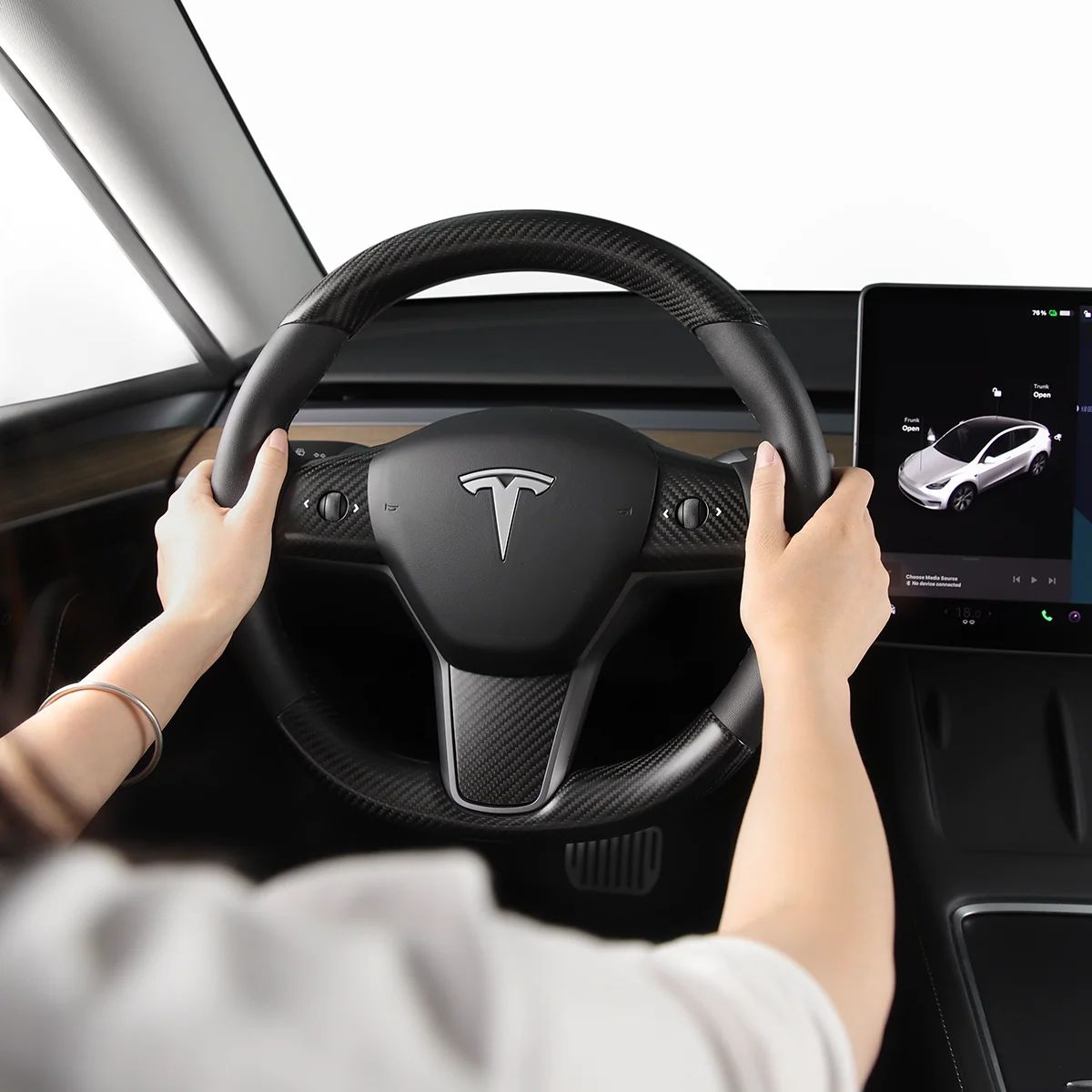 Real Carbon Fiber Steering Wheel Cover for Model 3/Y