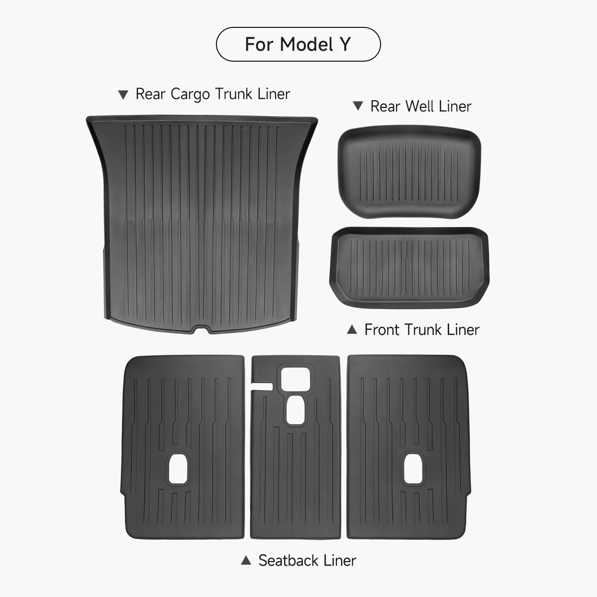 All-Weather Rear Cargo Liners Set with Seats Back Protector Mats for Model Y