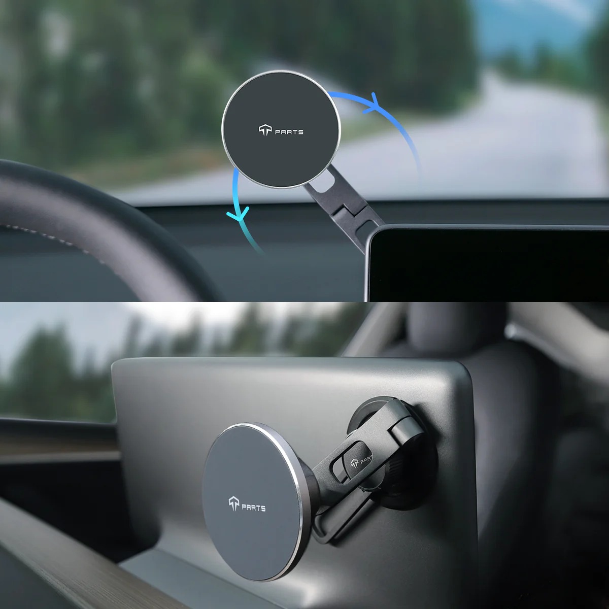 Foldable Magnetic Wireless Charging (Qi & MagSafe) Cell Phone Holder for Model 3/Y/S/X