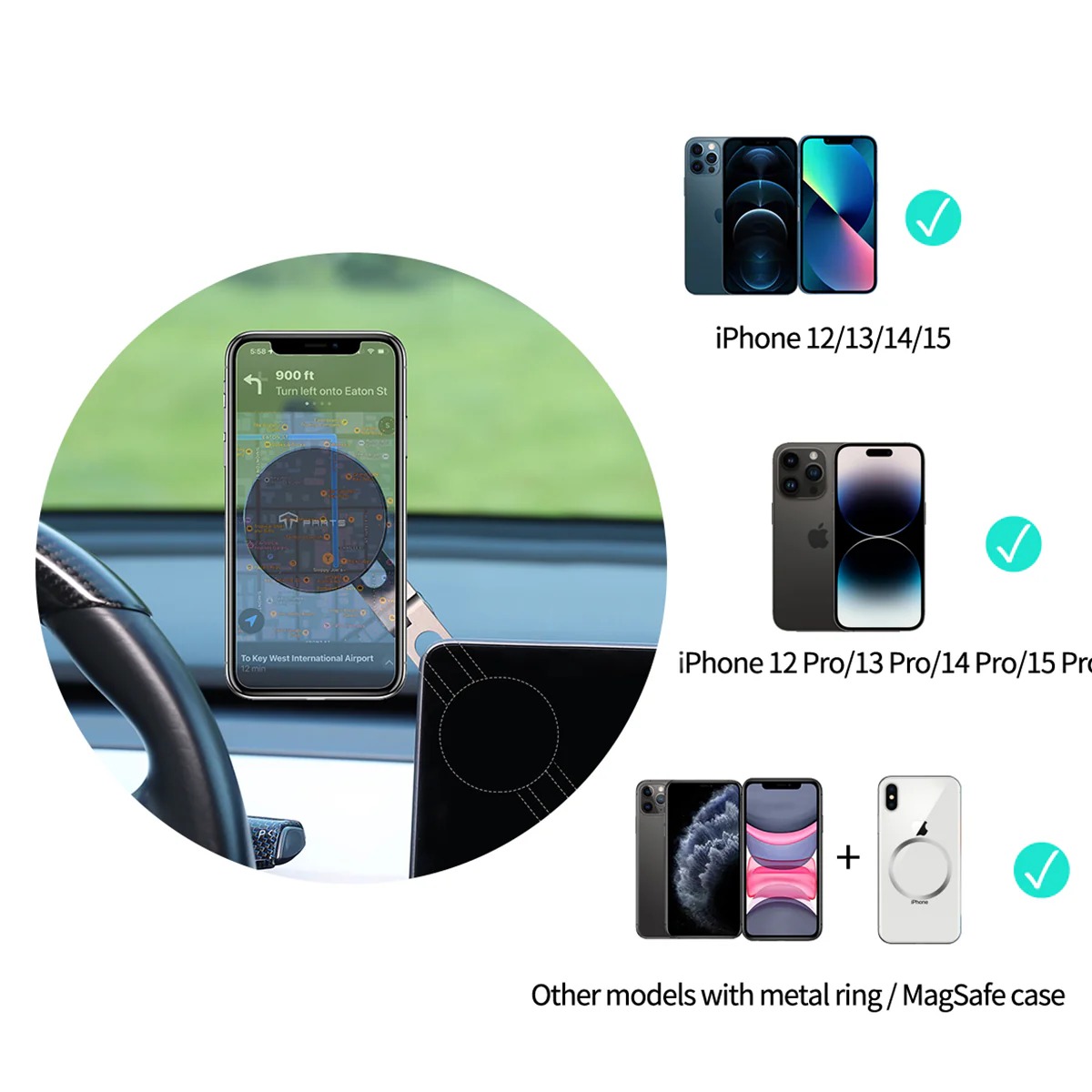 Foldable Magnetic Wireless Charging (Qi & MagSafe) Cell Phone Holder for Model 3/Y/S/X