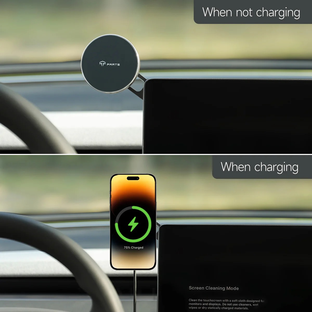 Foldable Magnetic Wireless Charging (Qi & MagSafe) Cell Phone Holder for Model 3/Y/S/X