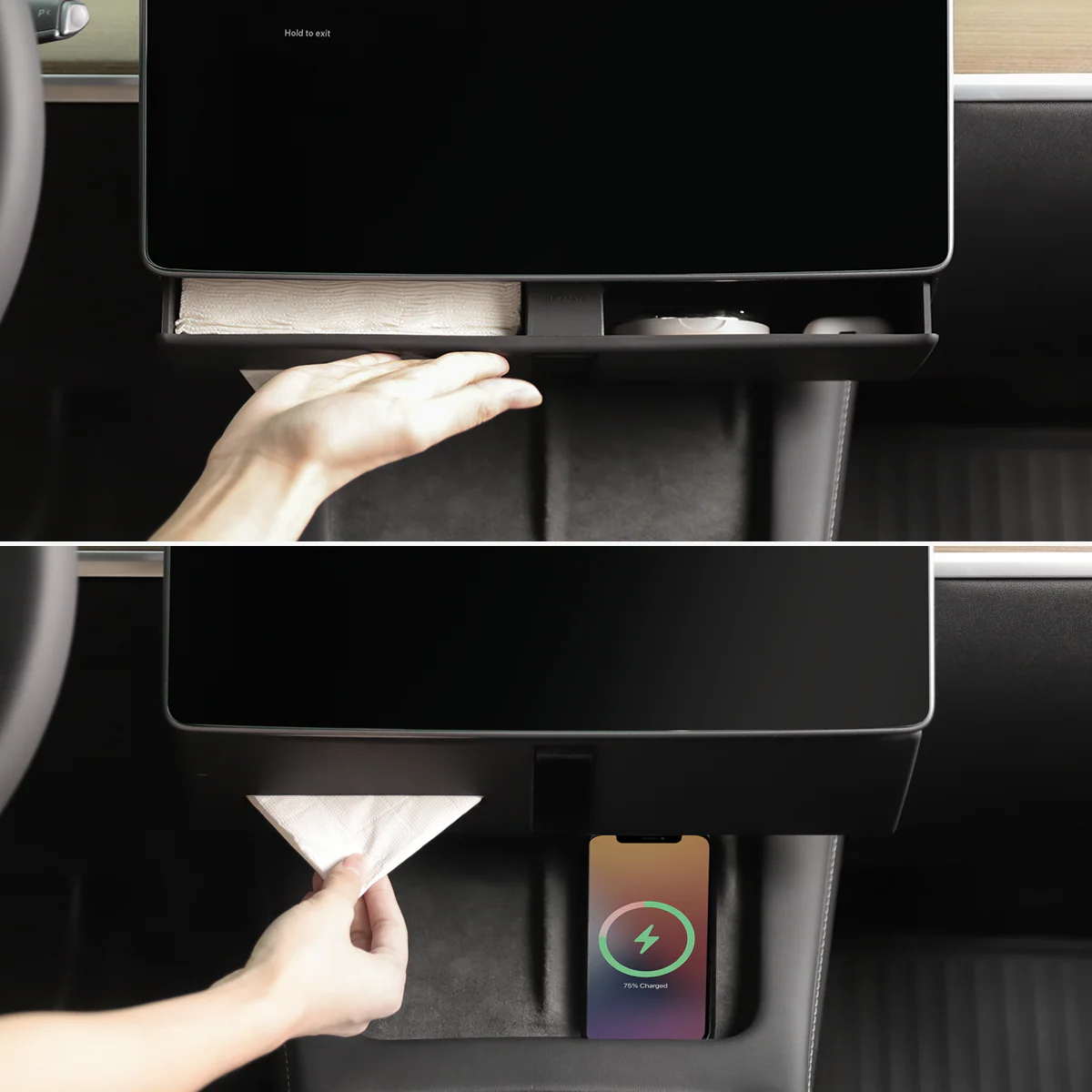 Hidden Magnetic Under Screen Storage Box for Model 3/Y
