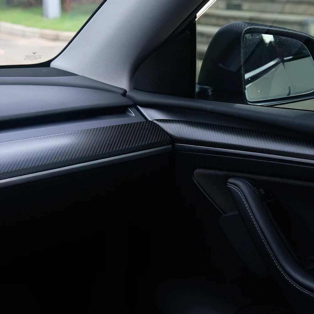 Carbon Fiber Dashboard Cover Wrap & Inner Front Door Trim for Model 3/Y