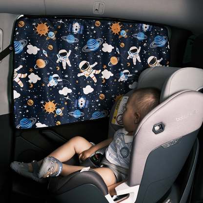 Rear Side Sunshade Curtain with Cartoon Astronaut and Planet Prints for Model 3/Y
