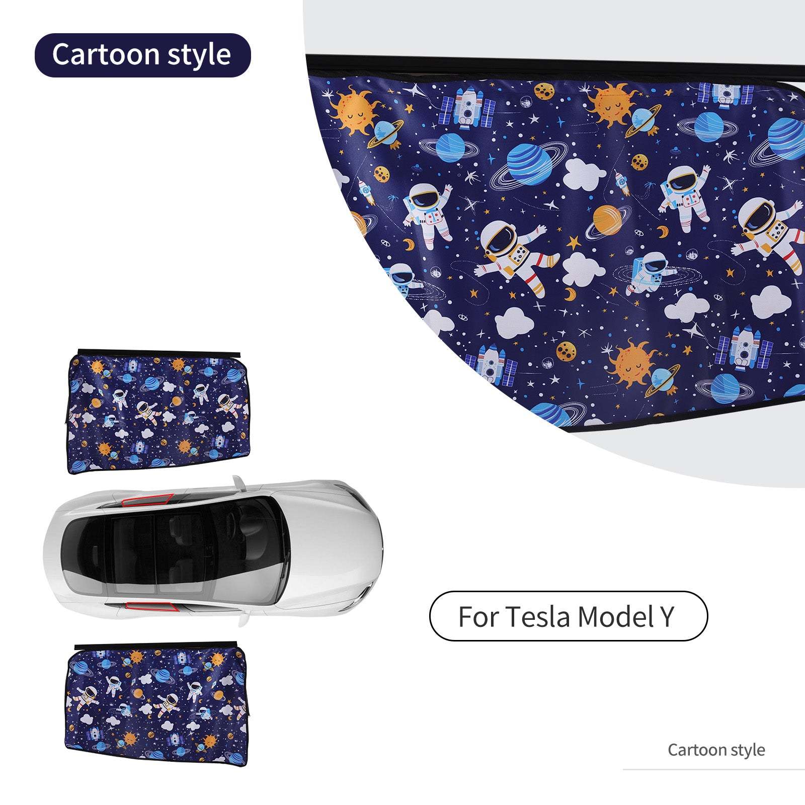 Rear Side Sunshade Curtain with Cartoon Astronaut and Planet Prints fo